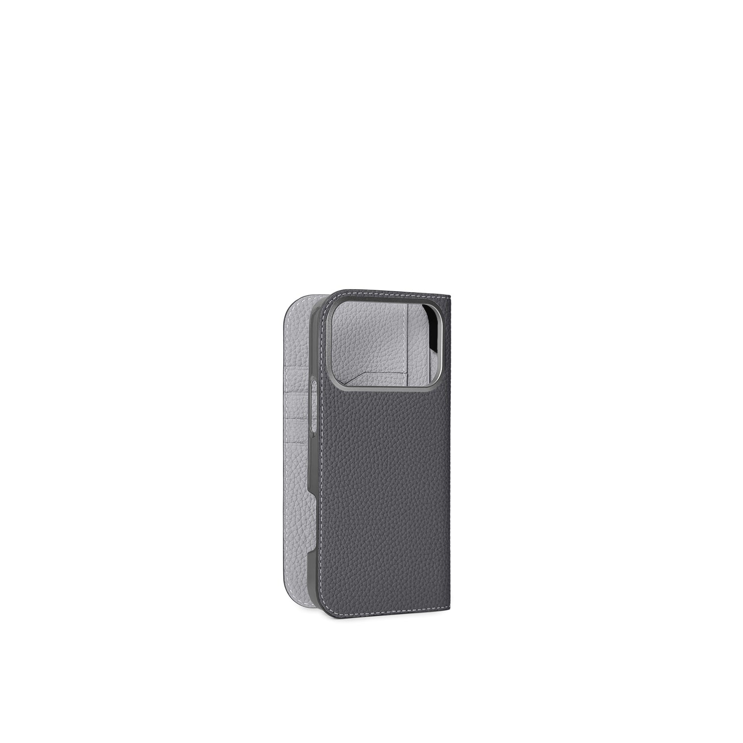 iPhone 17 Pro Max Diary Case Shrink Leather (Charcoal Gray × True Gray)