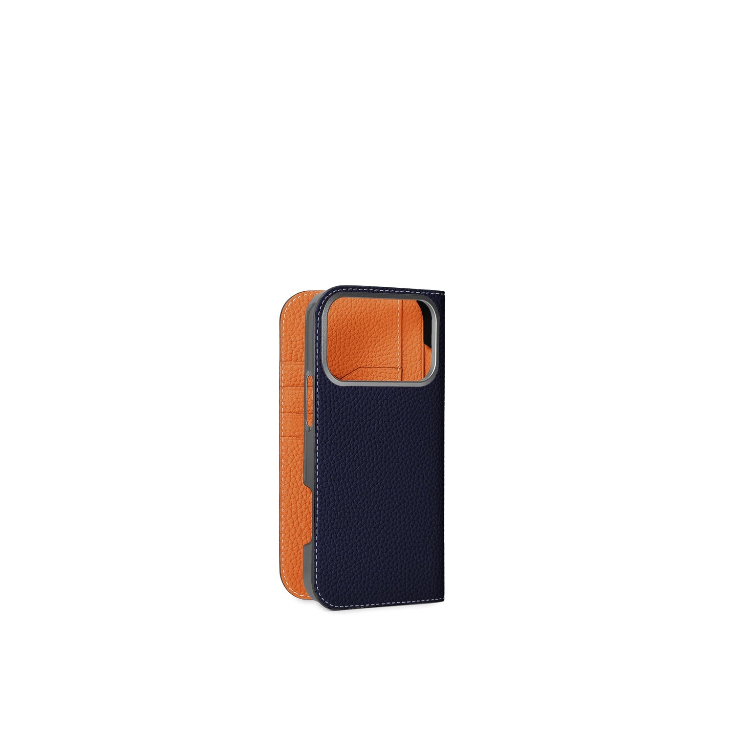 iPhone 17 Pro Max Diary Case Shrink Leather (Navy × Orange)