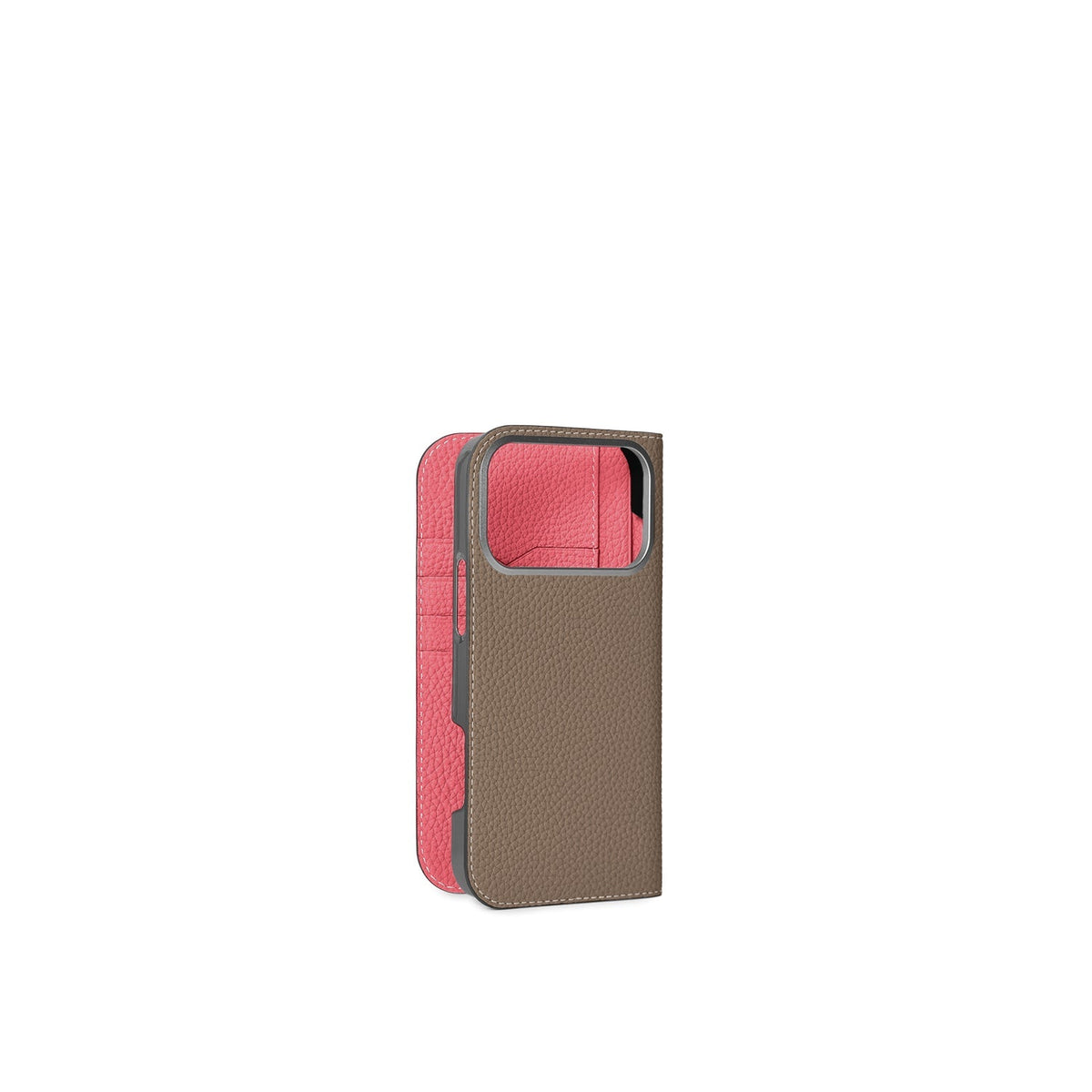iPhone 18 Pro Max Diary Case Shrink Leather (Etoupe × Azalee Pink)