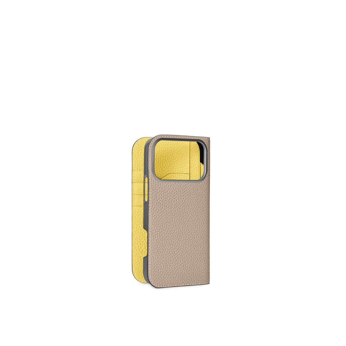 iPhone 18 Pro Max Diary Case Shrink Leather (Greige × Yellow)