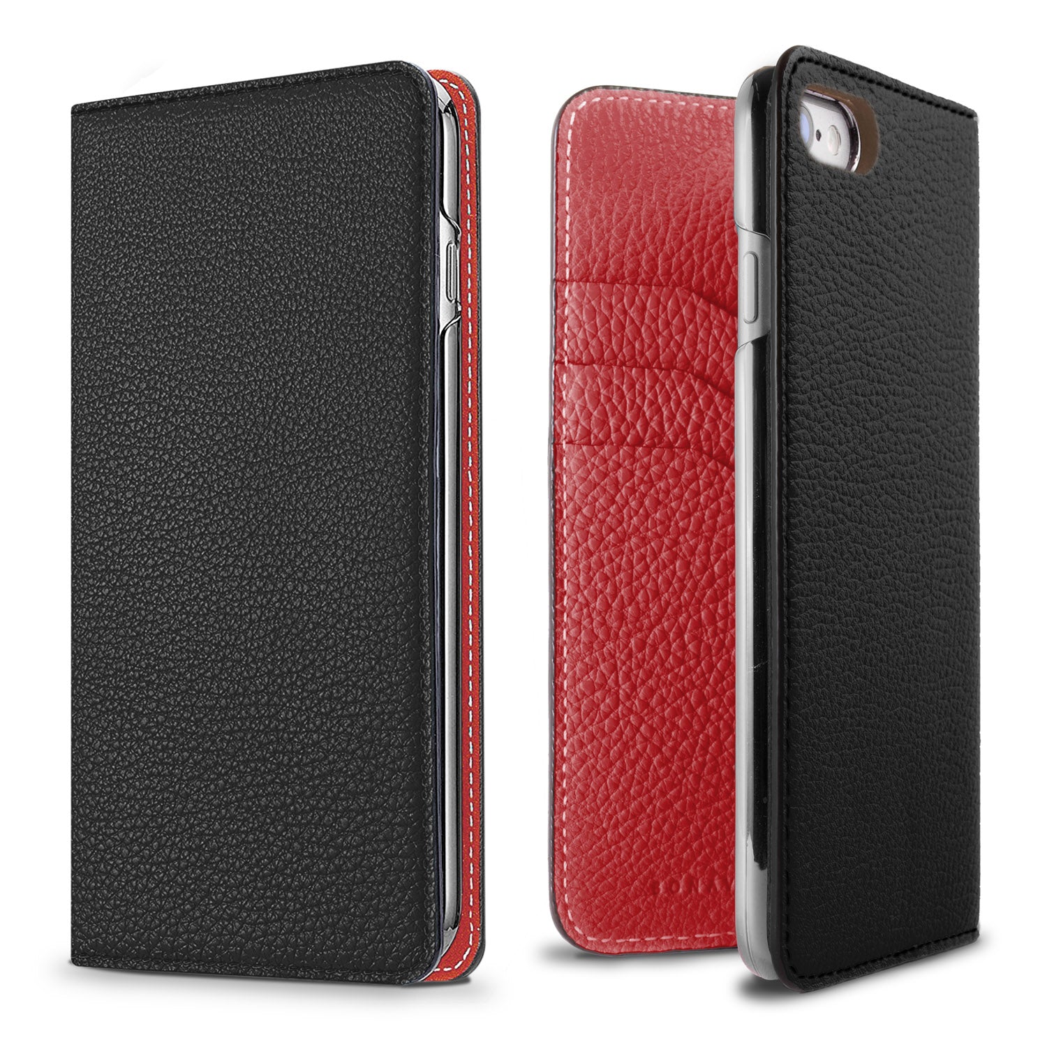 iPhone SE / 8 / 7 / 6s / 6 Diary Case Shrink Leather (Black × Red)