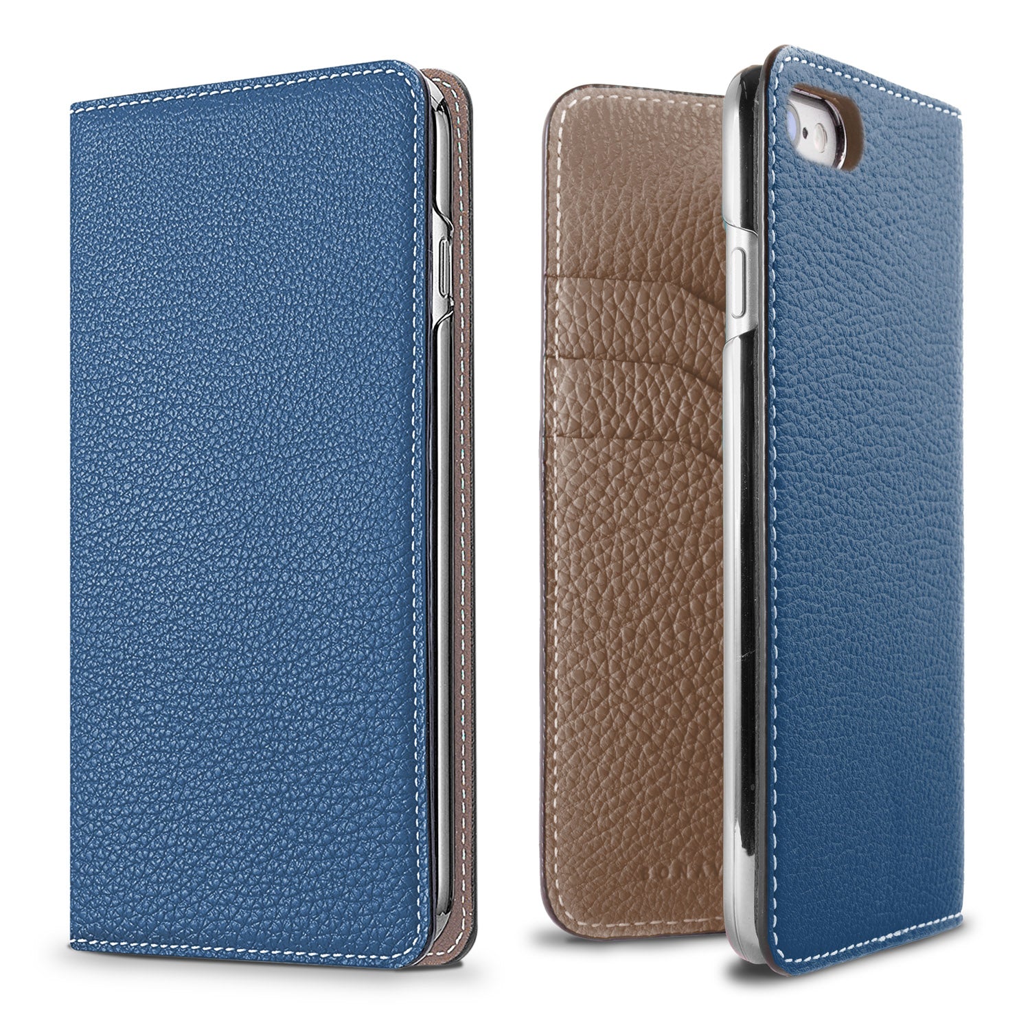 iPhone SE / 8 / 7 / 6s / 6 Diary Case Shrink Leather (Blue × Etoupe)
