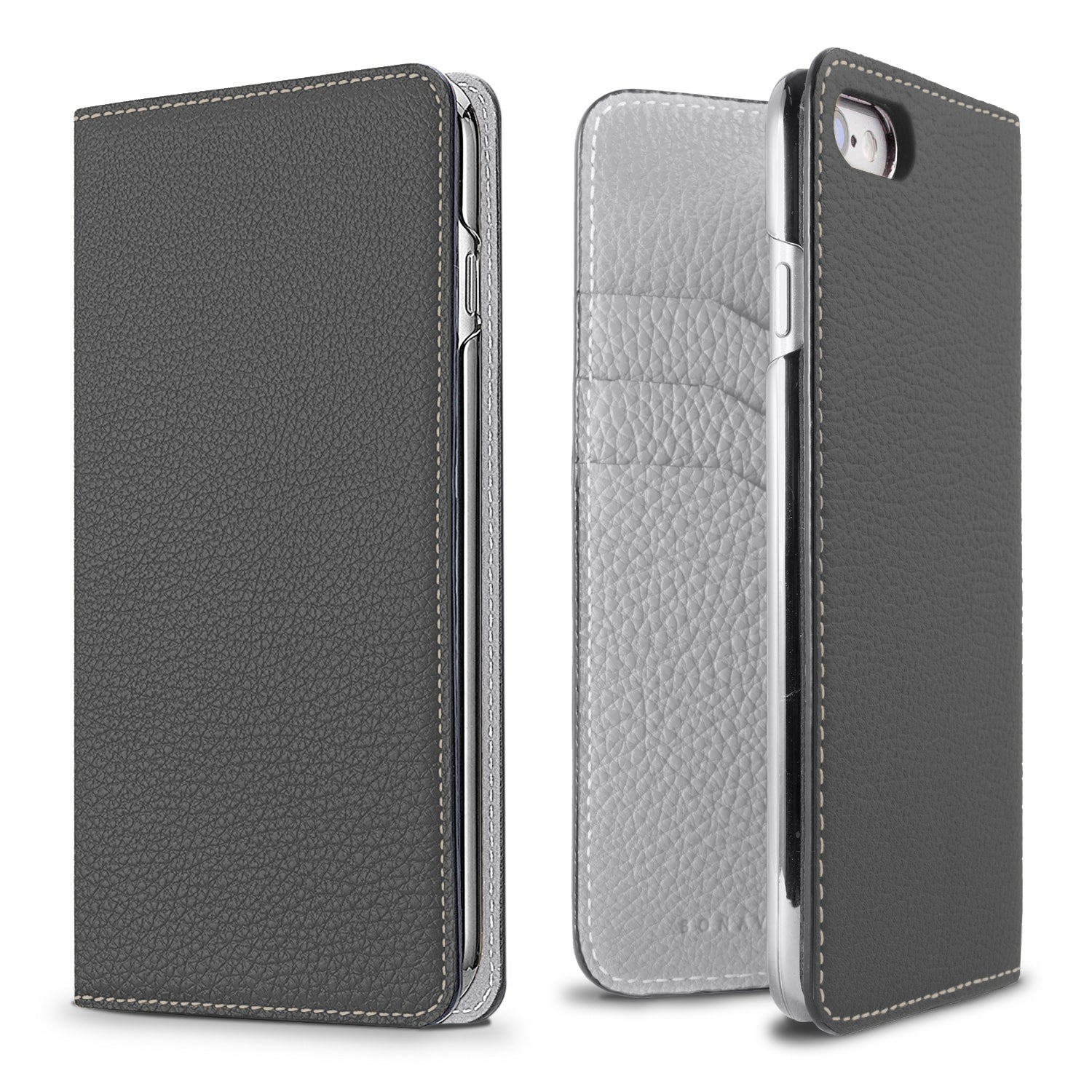 iPhone SE / 8 / 7 / 6s / 6 Diary Case Shrink Leather (Charcoal Gray × True Gray)