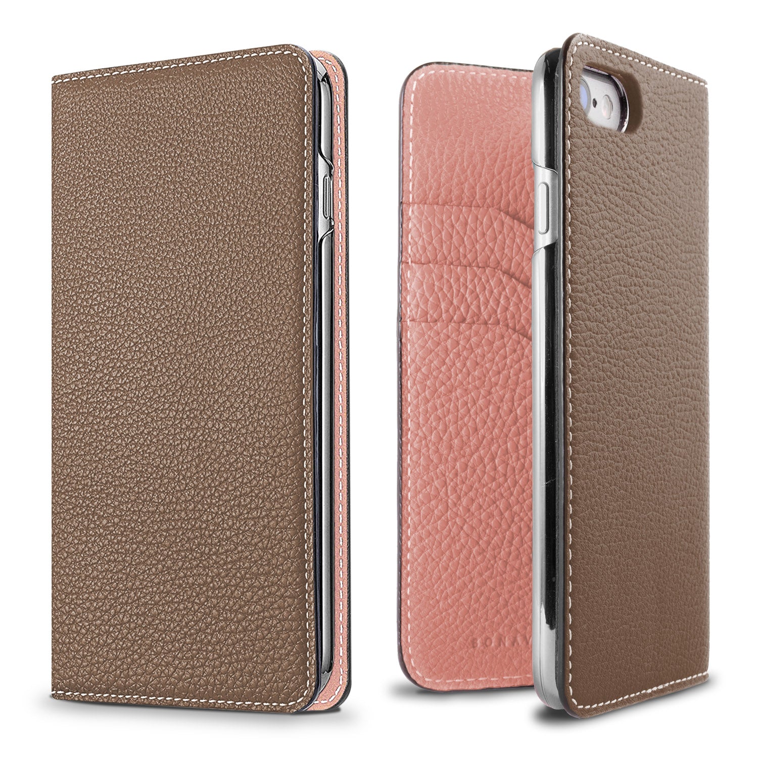 iPhone SE / 8 / 7 / 6s / 6 Diary Case Shrink Leather (Etoupe × Coral Pink)