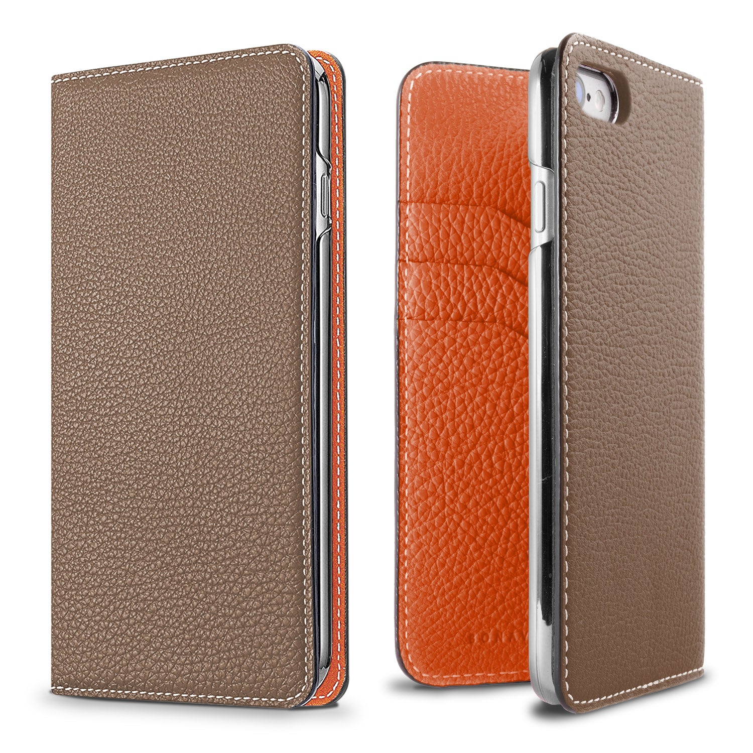 iPhone SE / 8 / 7 / 6s / 6 Diary Case Shrink Leather (Etoupe × Orange)