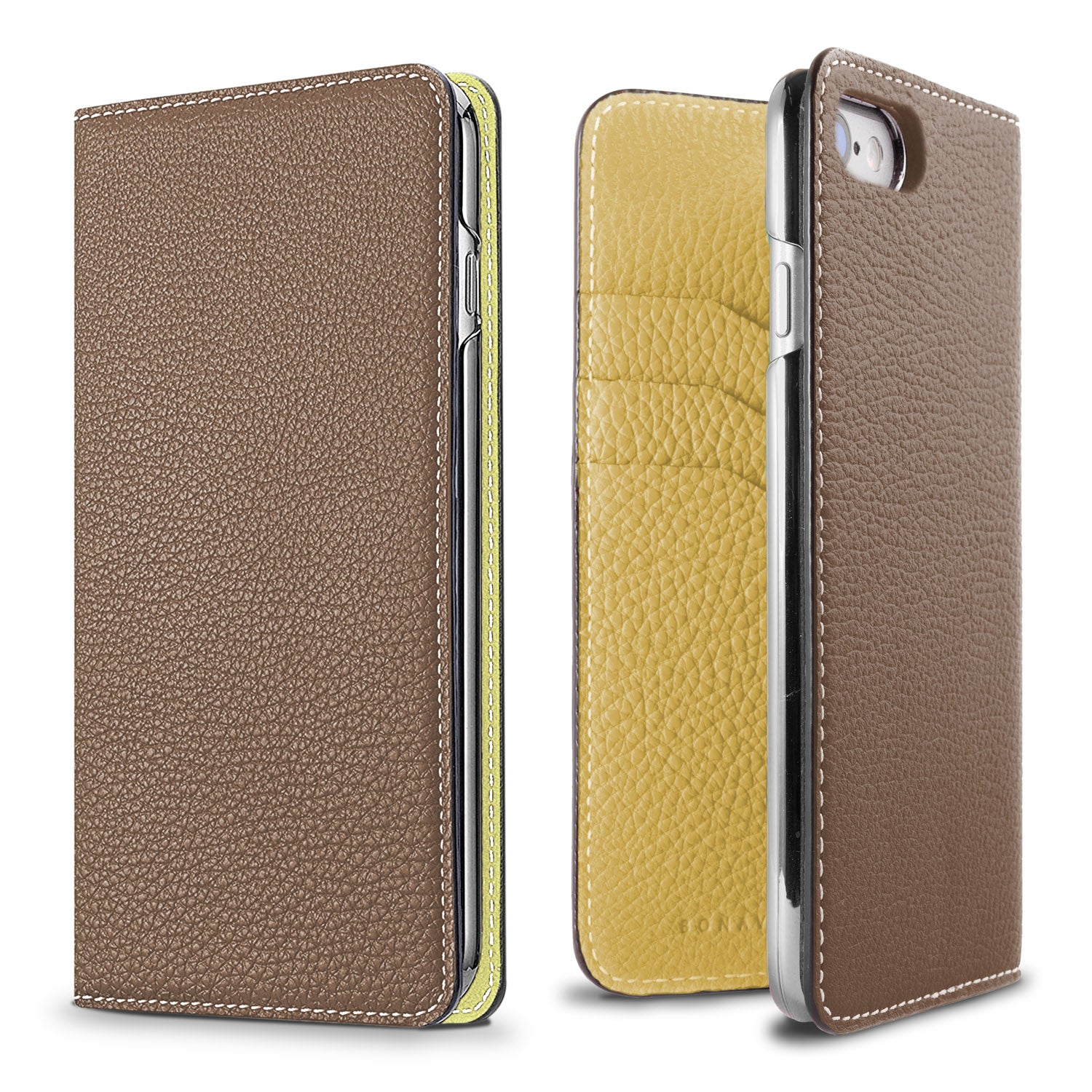 iPhone SE / 8 / 7 / 6s / 6 Diary Case Shrink Leather (Etoupe × Yellow)