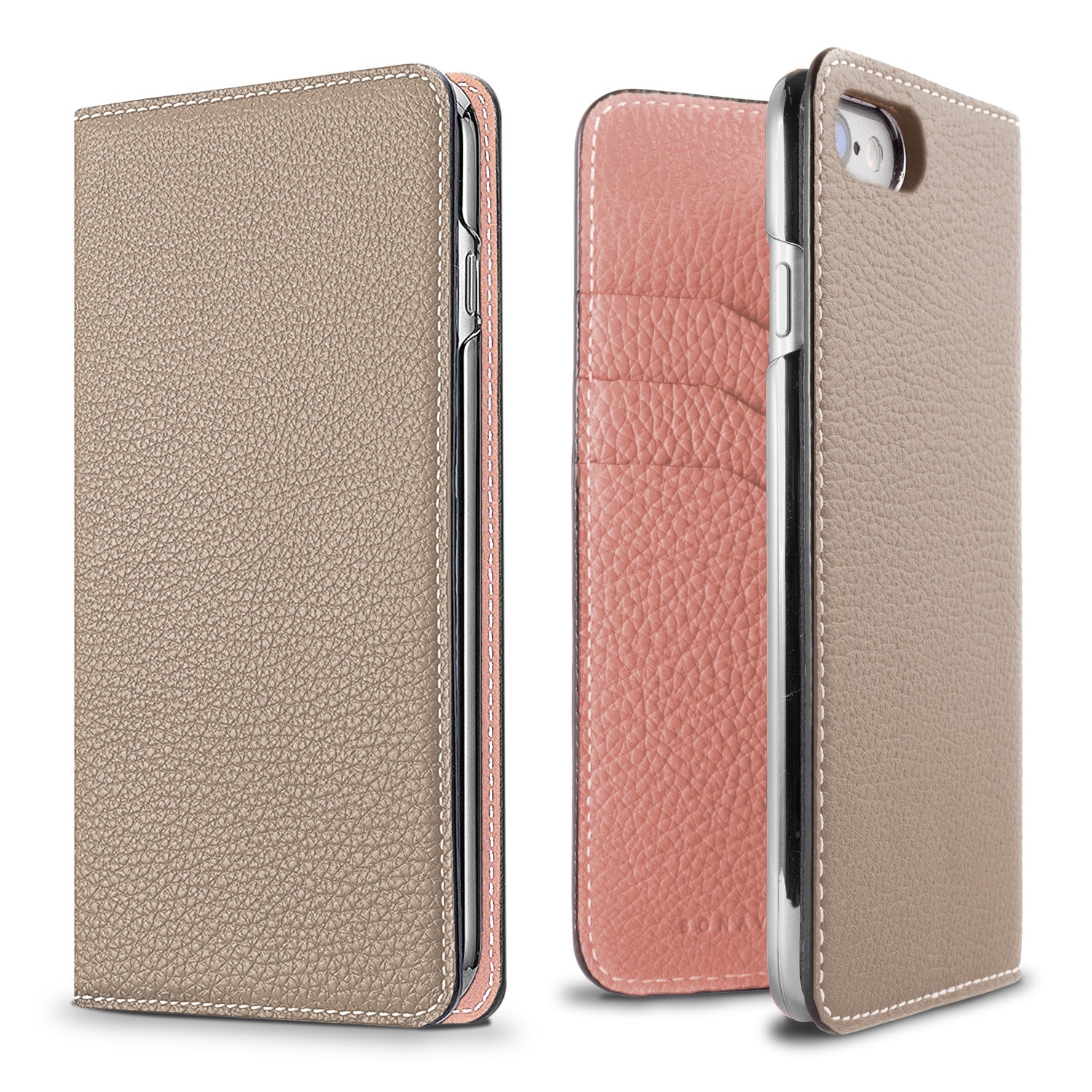 iPhone SE / 8 / 7 / 6s / 6 Diary Case Shrink Leather (Greige × Coral Pink)