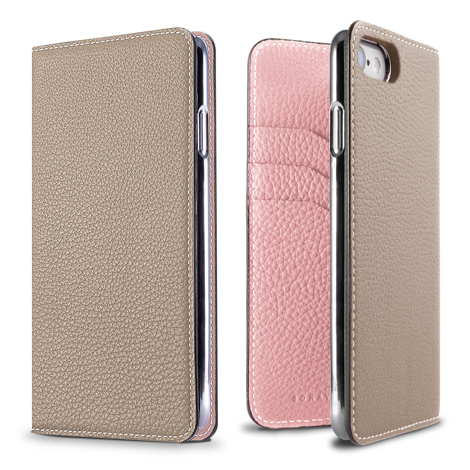 iPhone SE / 8 / 7 / 6s / 6 Diary Case Shrink Leather (Greige × Sakura Pink)