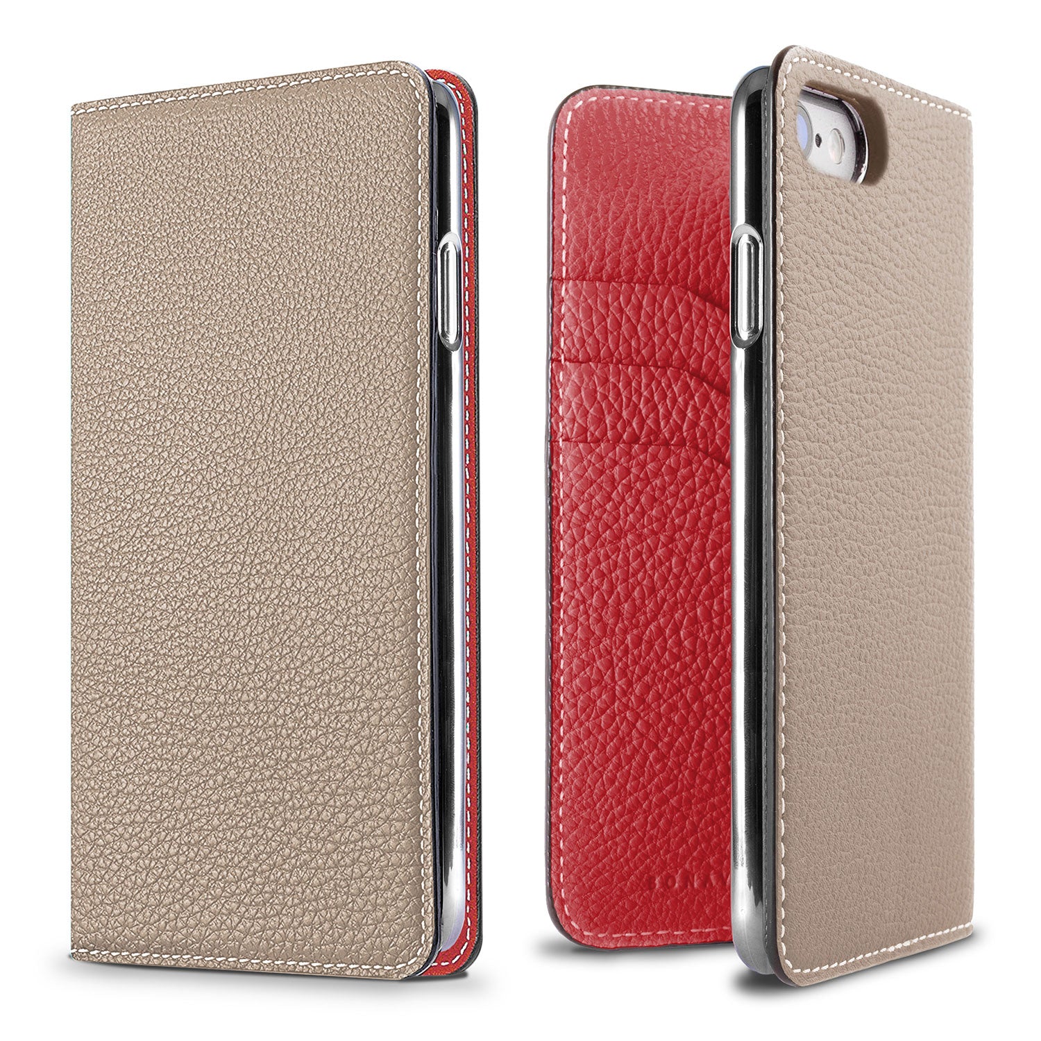 iPhone SE / 8 / 7 / 6s / 6 Diary Case Shrink Leather (Greige × Red)
