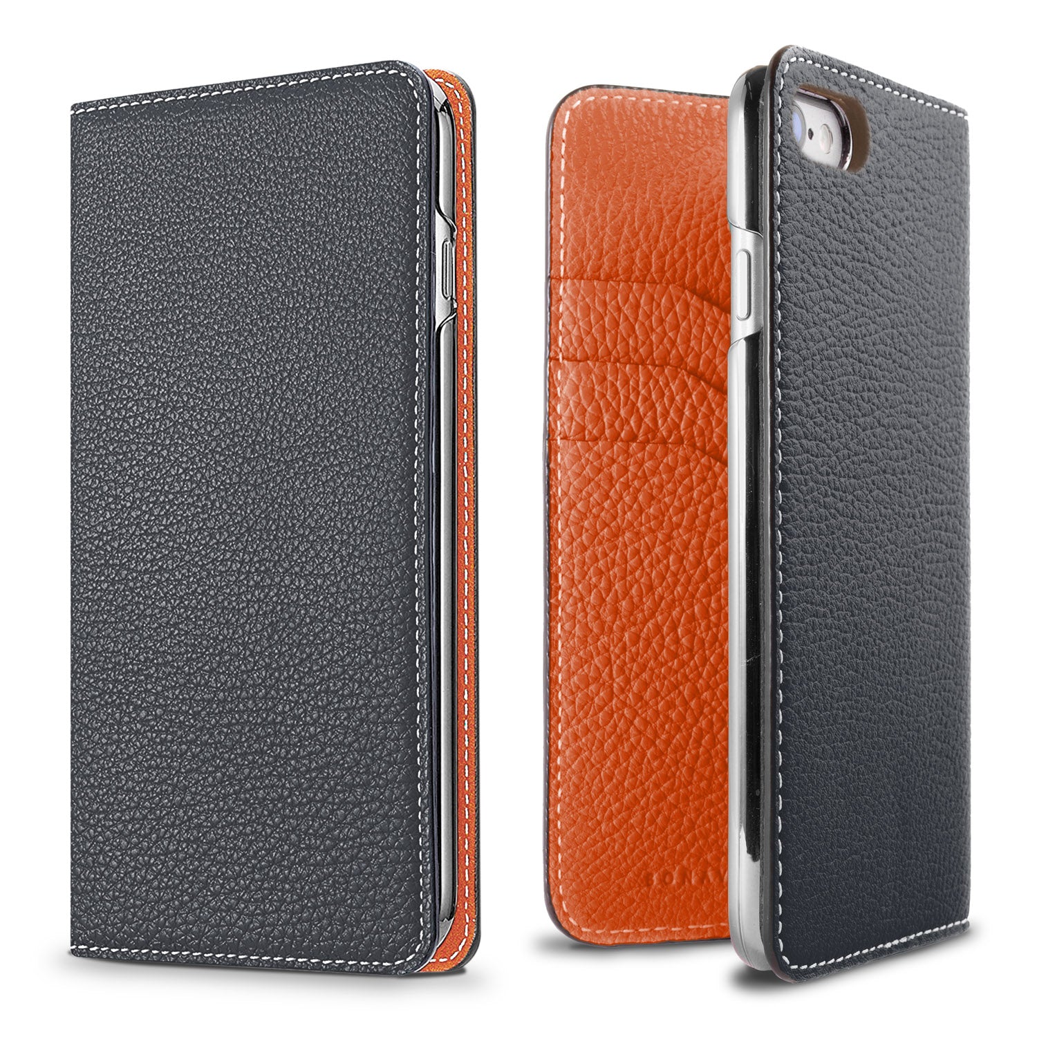 iPhone SE / 8 / 7 / 6s / 6 Diary Case Shrink Leather (Navy × Orange)