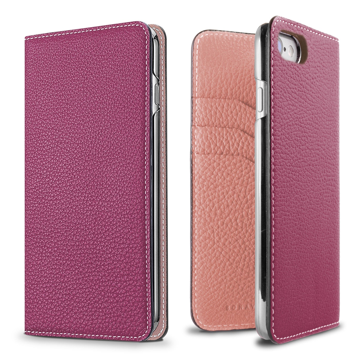 iPhone SE / 8 / 7 / 6s / 6 Diary Case Shrink Leather (Anemone Purple × Coral Pink)