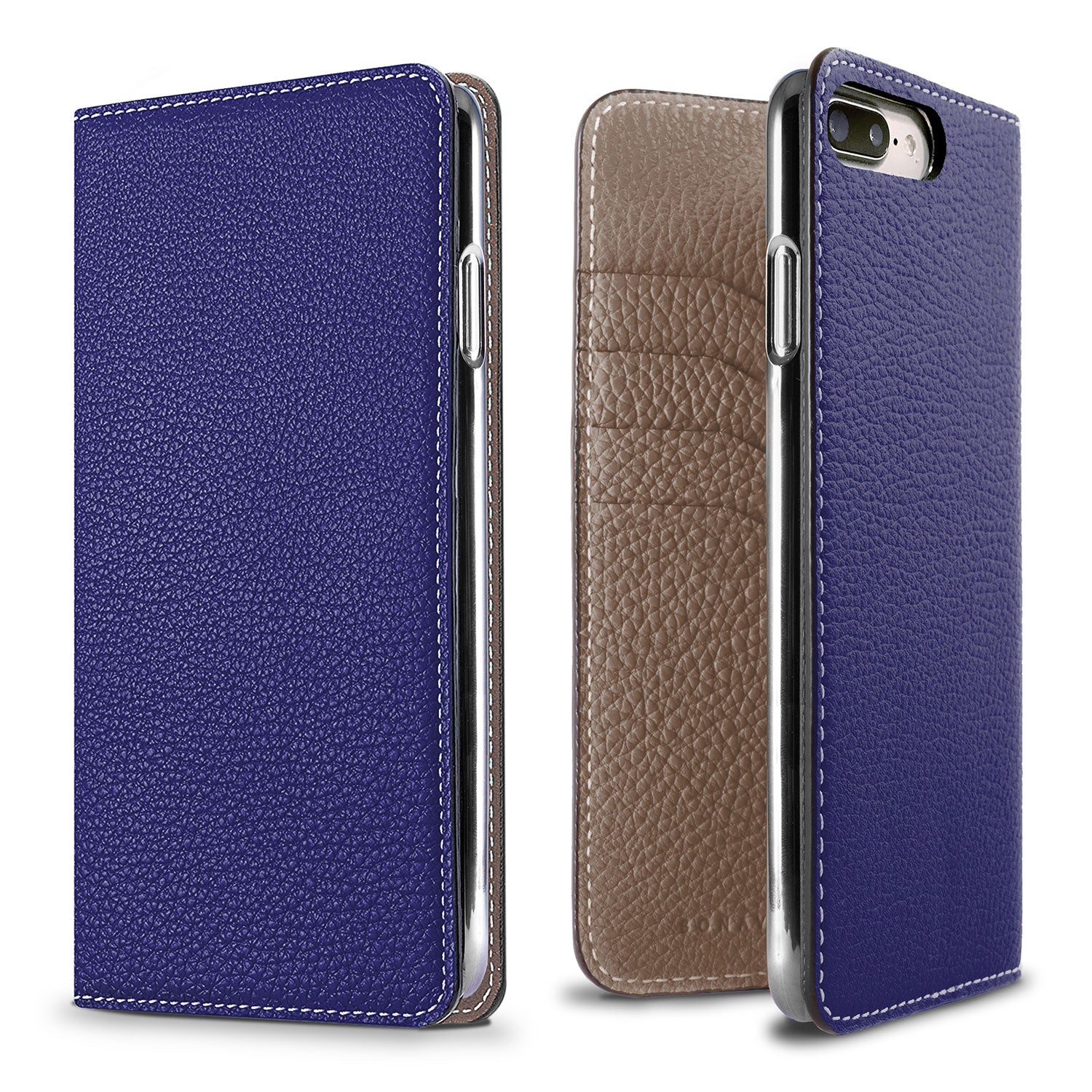 iPhone 8 Plus / 7 Plus / 6s Plus / 6 Plus Diary Case Shrink Leather (Electric Blue × Etoupe)