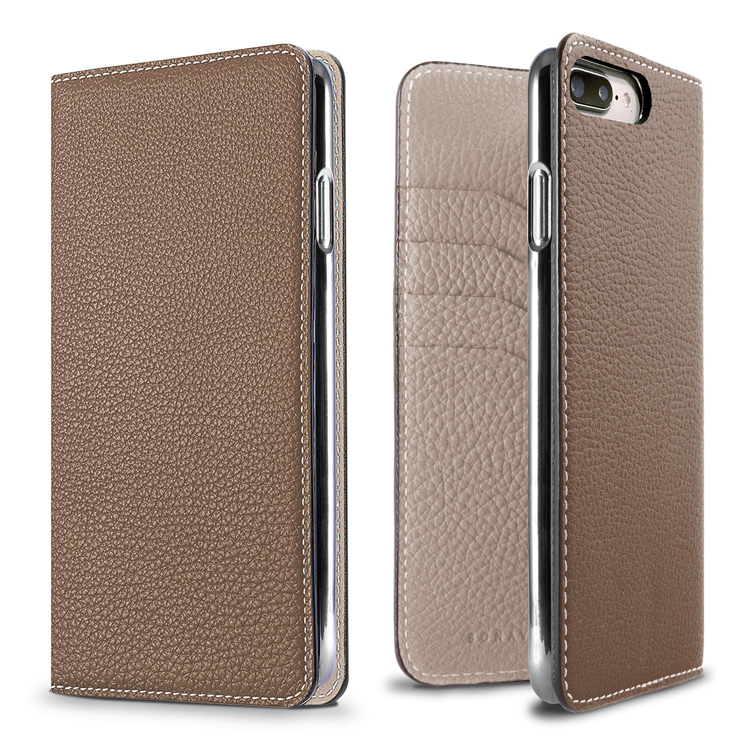 iPhone 8 Plus / 7 Plus / 6s Plus / 6 Plus Diary Case Shrink Leather (Etoupe × Greige)