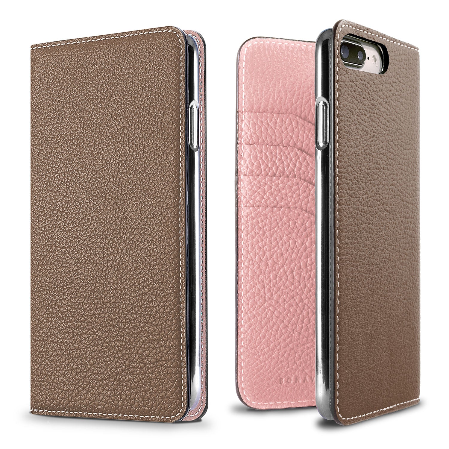 iPhone 8 Plus / 7 Plus / 6s Plus / 6 Plus Diary Case Shrink Leather (Etoupe × Sakura Pink)