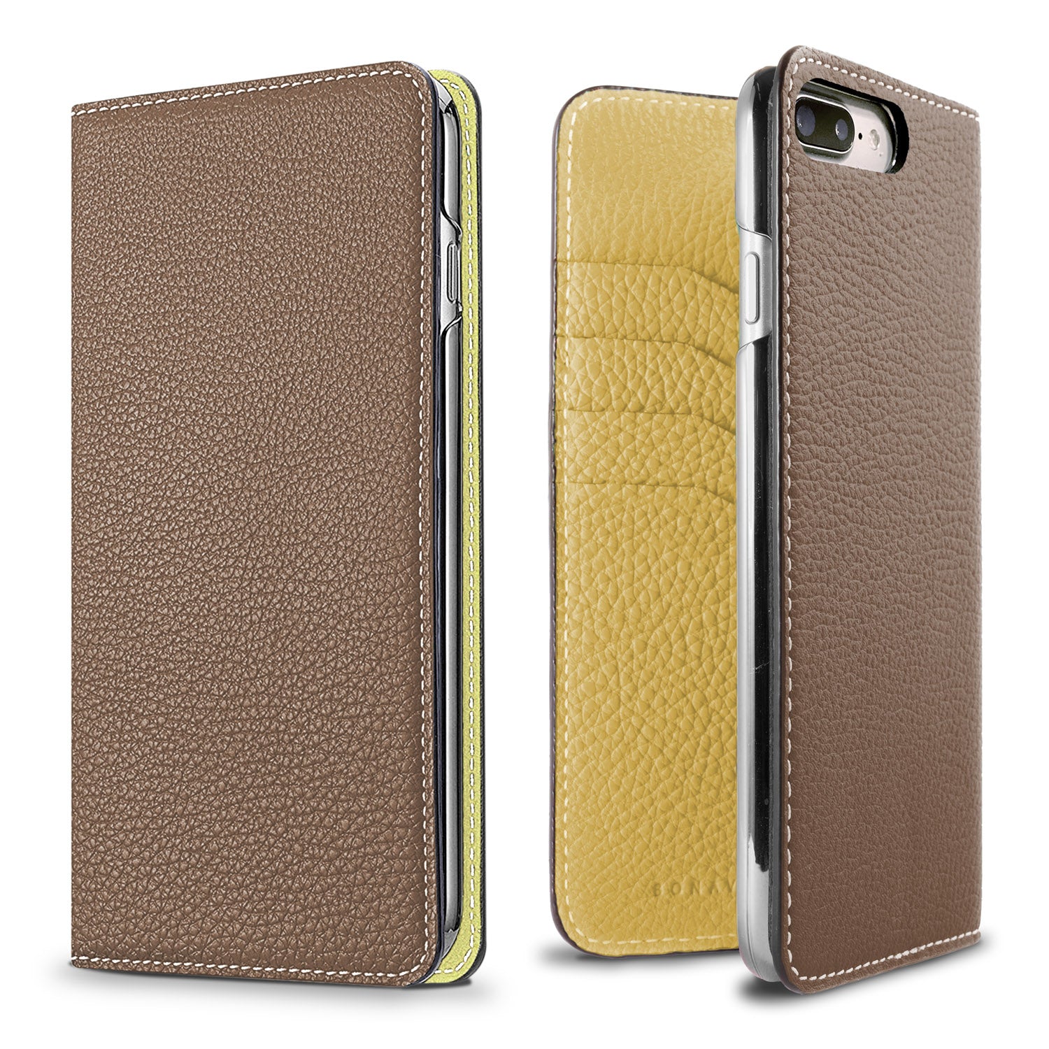 iPhone 8 Plus / 7 Plus / 6s Plus / 6 Plus Diary Case Shrink Leather (Etoupe × Yellow)