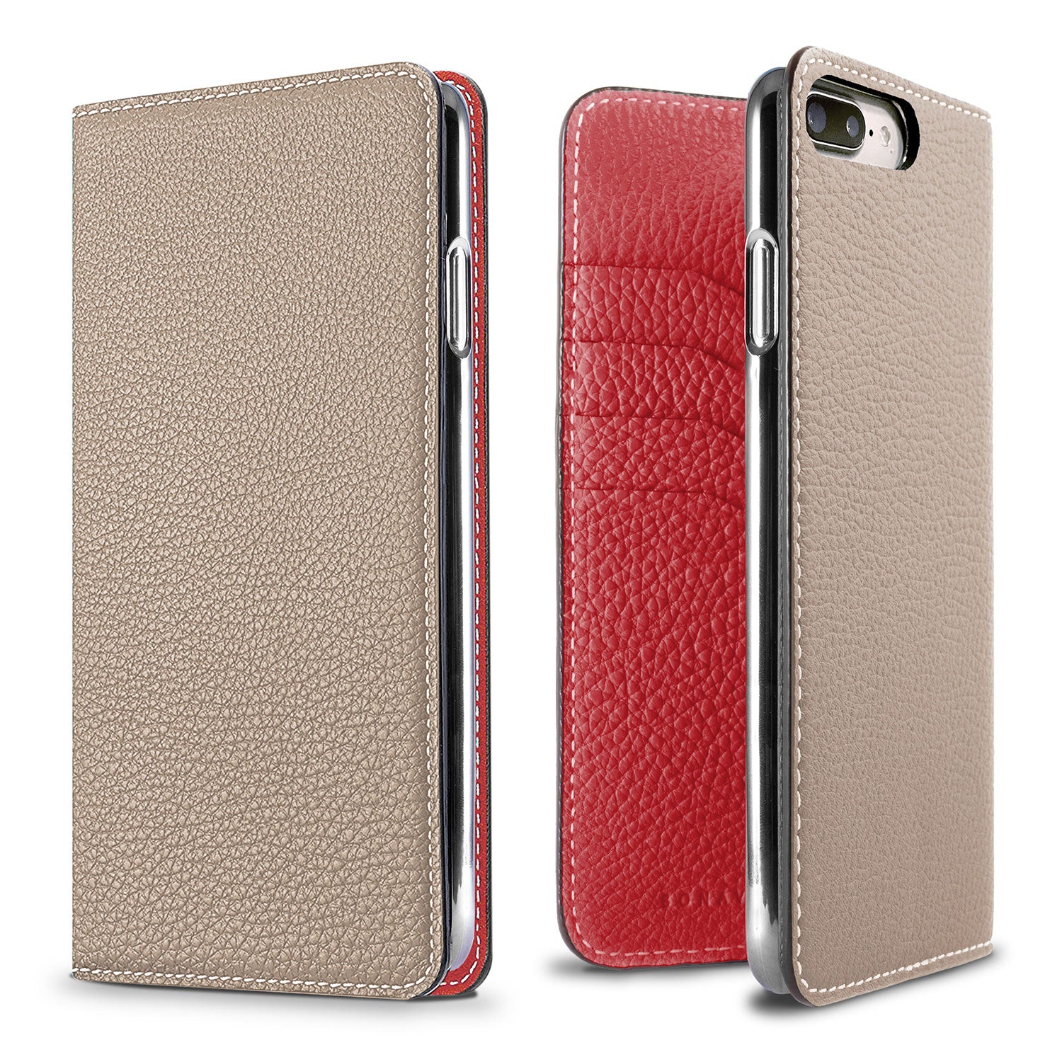 iPhone 8 Plus / 7 Plus / 6s Plus / 6 Plus Diary Case Shrink Leather (Greige × Red)