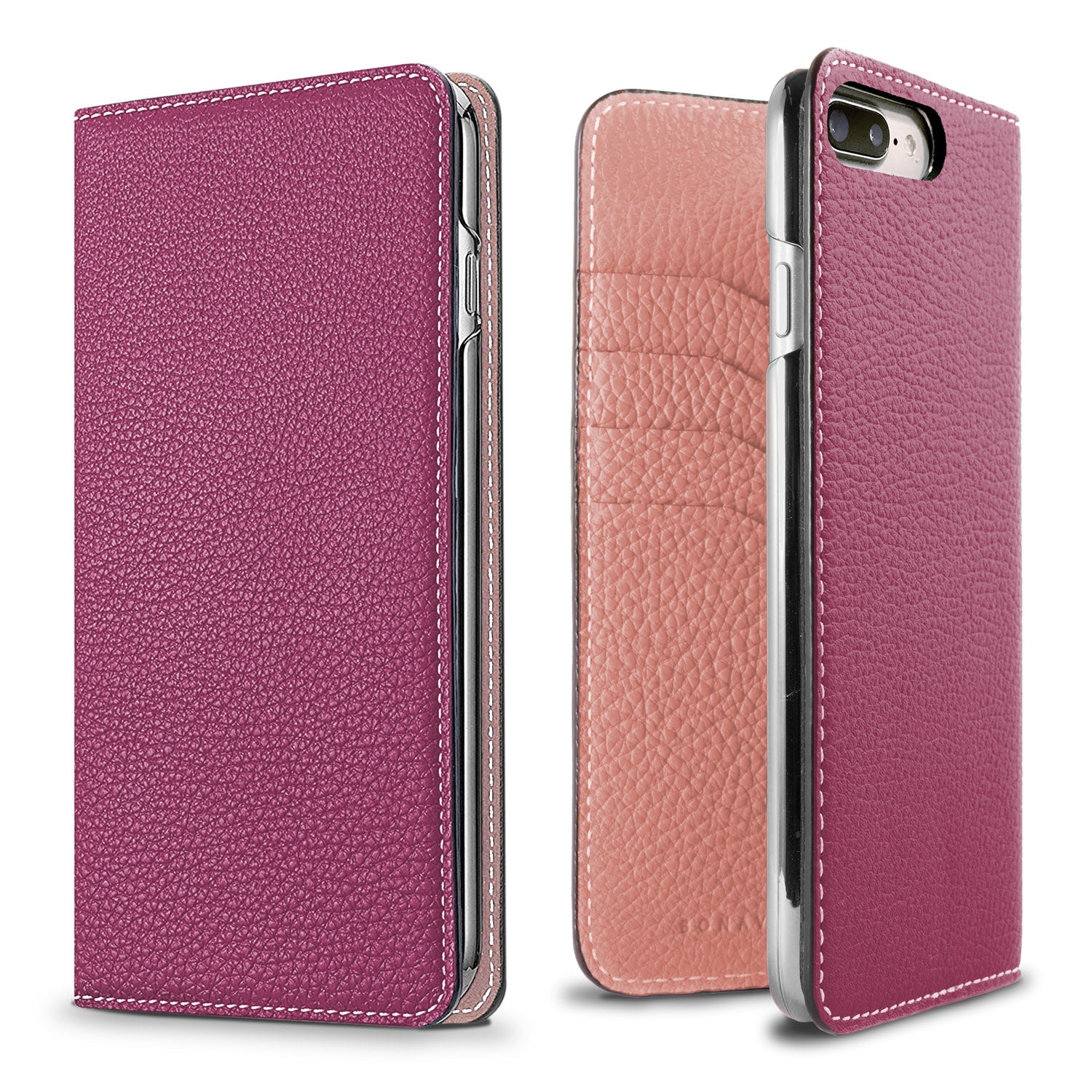 iPhone 8 Plus / 7 Plus / 6s Plus / 6 Plus Diary Case Shrink Leather (Anemone Purple × Coral Pink)