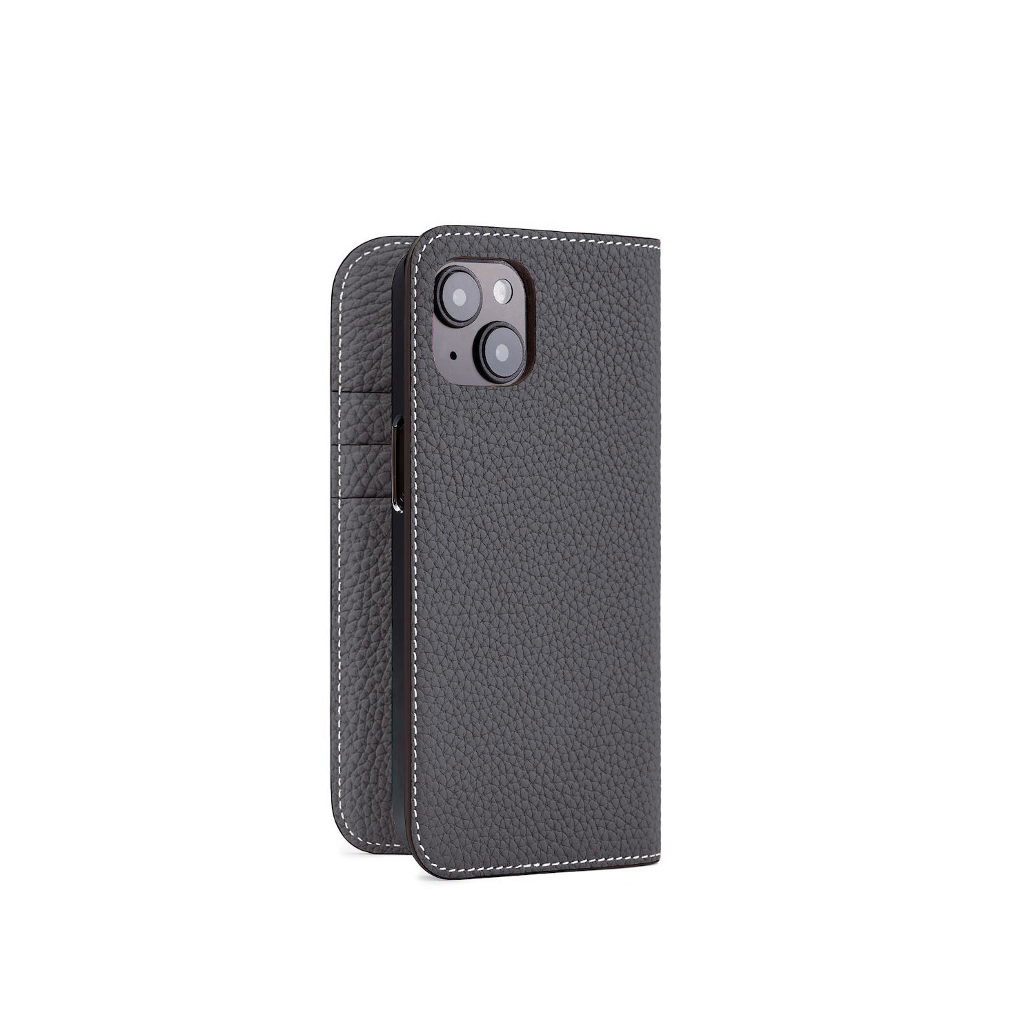 iPhone 15 Diary Case Shrink Leather (Charcoal Gray)