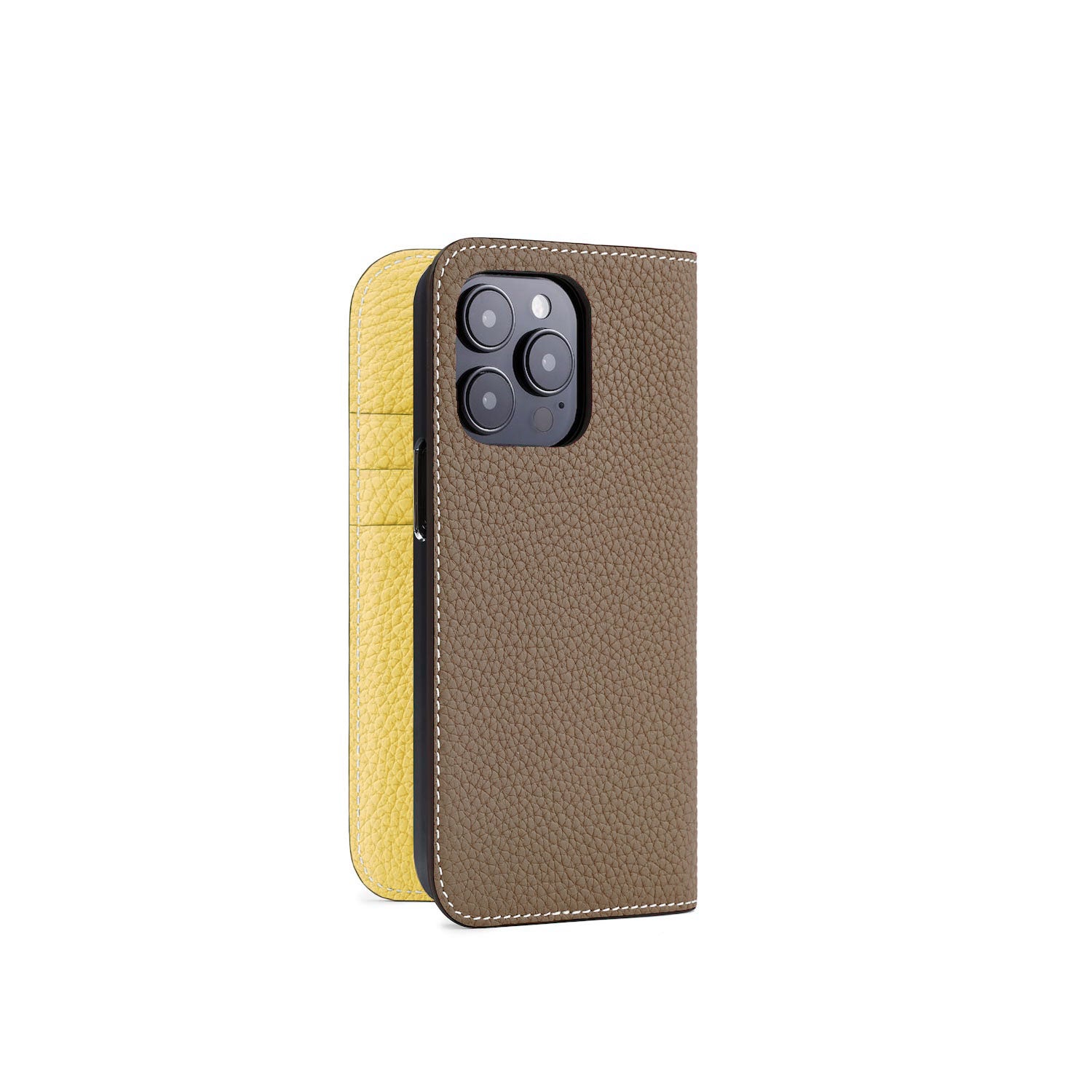 iPhone 15 Pro Diary Case Shrink Leather (Etoupe × Yellow)