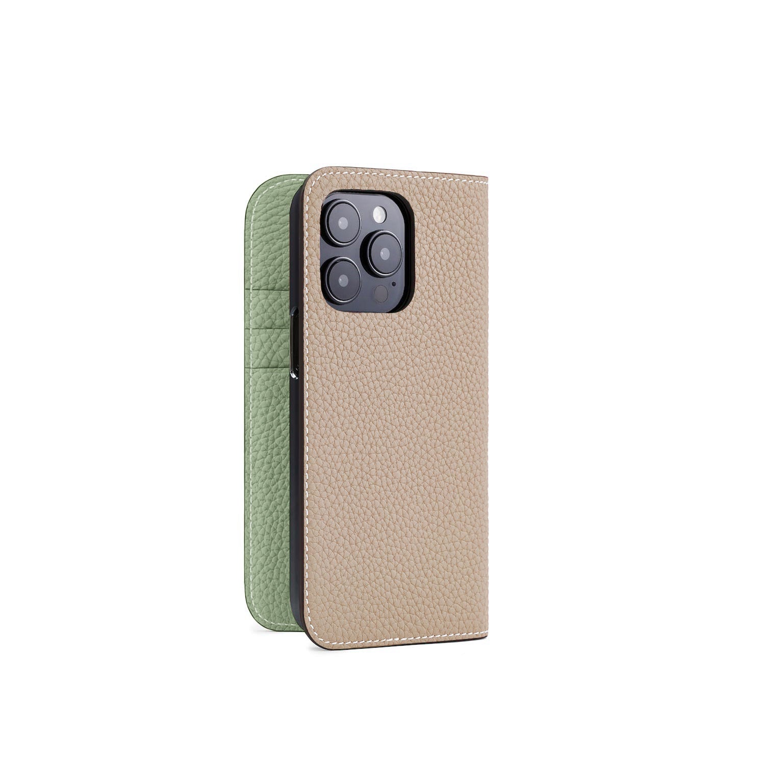 iPhone 15 Pro Diary Case Shrink Leather (Greige × Atmos Green)
