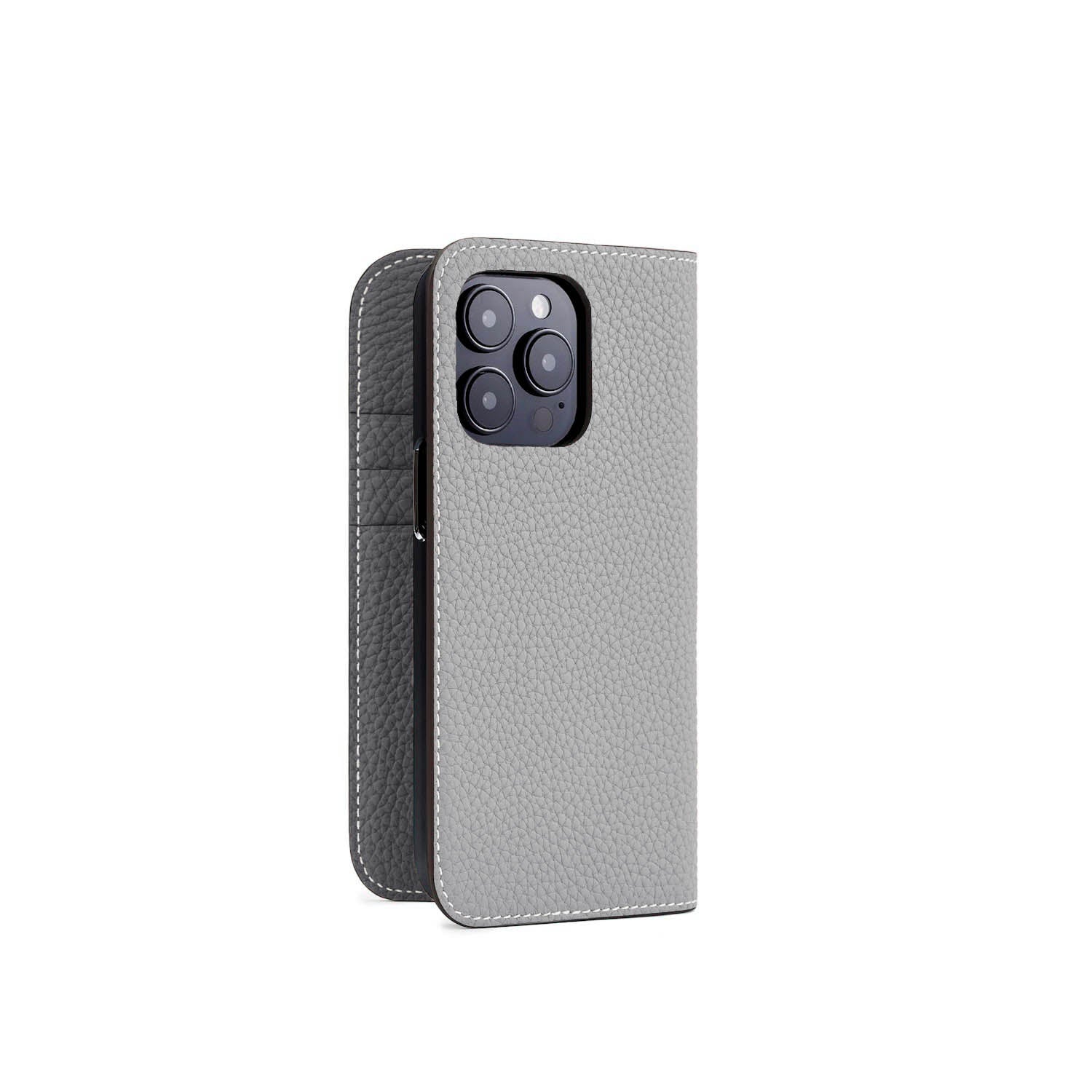 iPhone 15 Pro Diary Case Shrink Leather (True Gray × Charcoal Gray)