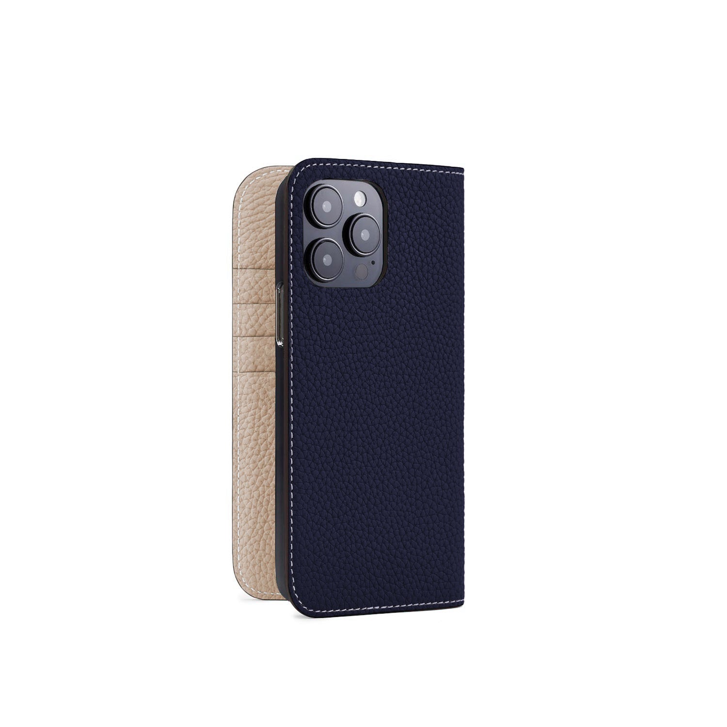iPhone 15 Pro Max Diary Case Shrink Leather (Navy × Greige)