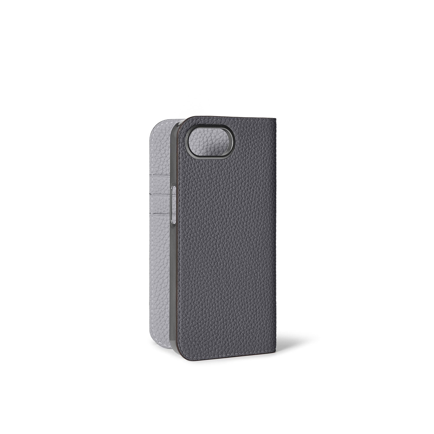 iPhone 16e Diary Case Shrink Leather (Charcoal Gray × True Gray)