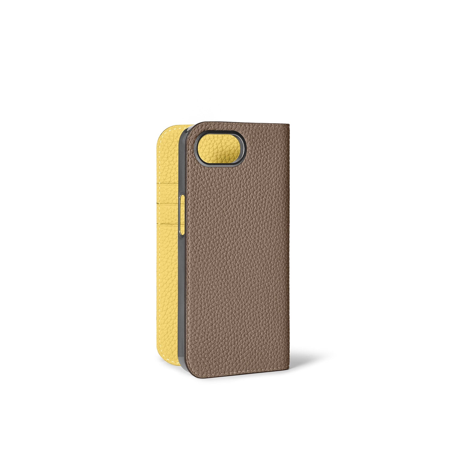 iPhone 16e Diary Case Shrink Leather (Etoupe × Yellow)