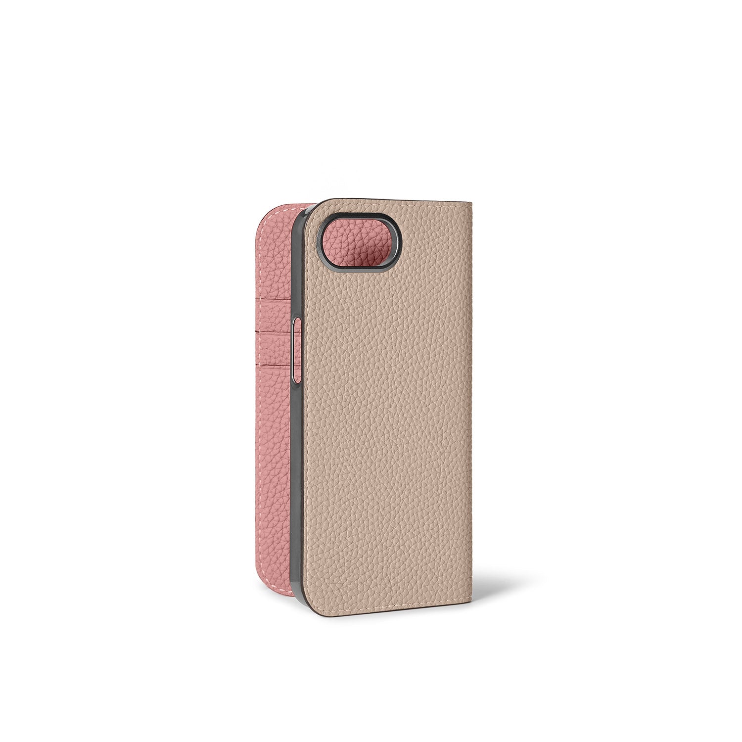 iPhone 16e Diary Case Shrink Leather (Greige × Coral Pink)