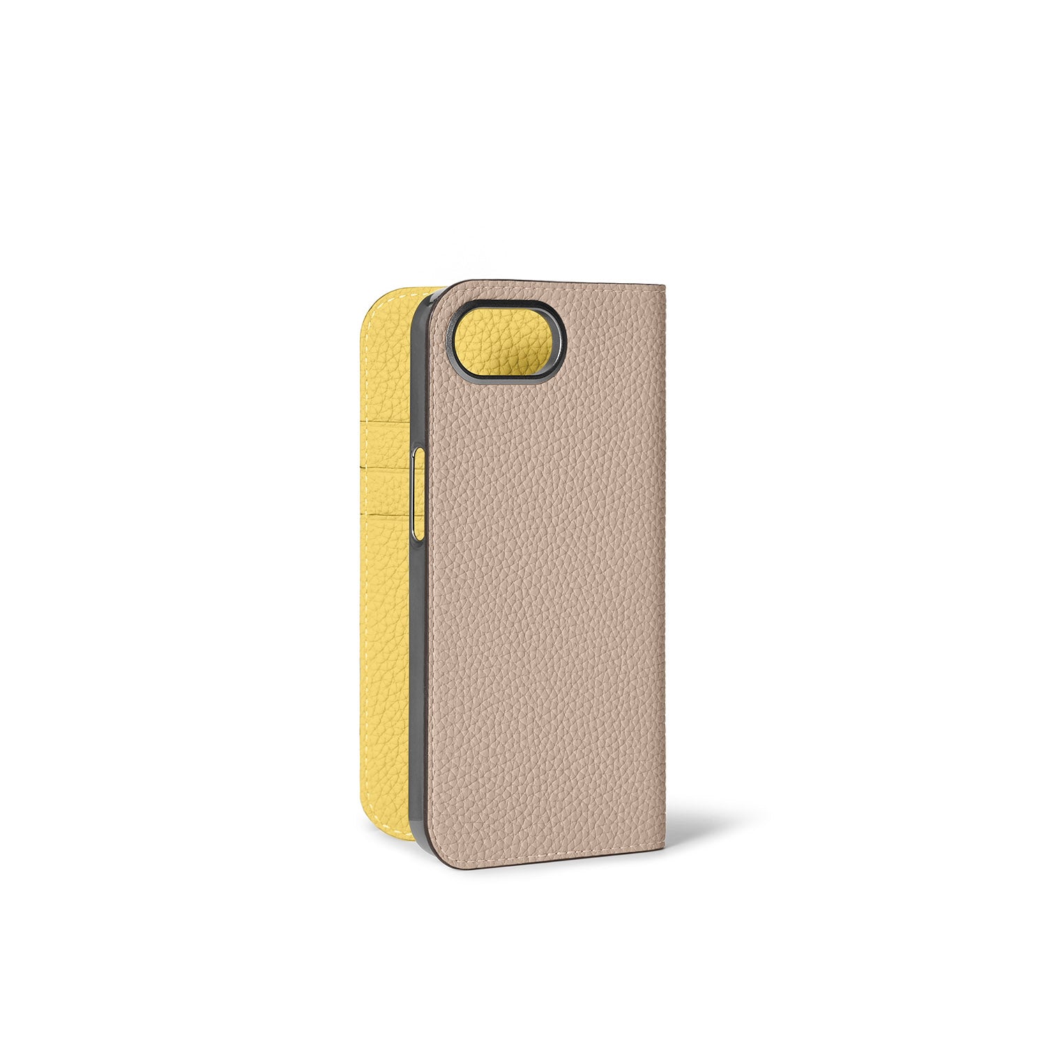 iPhone 16e Diary Case Shrink Leather (Greige × Yellow)