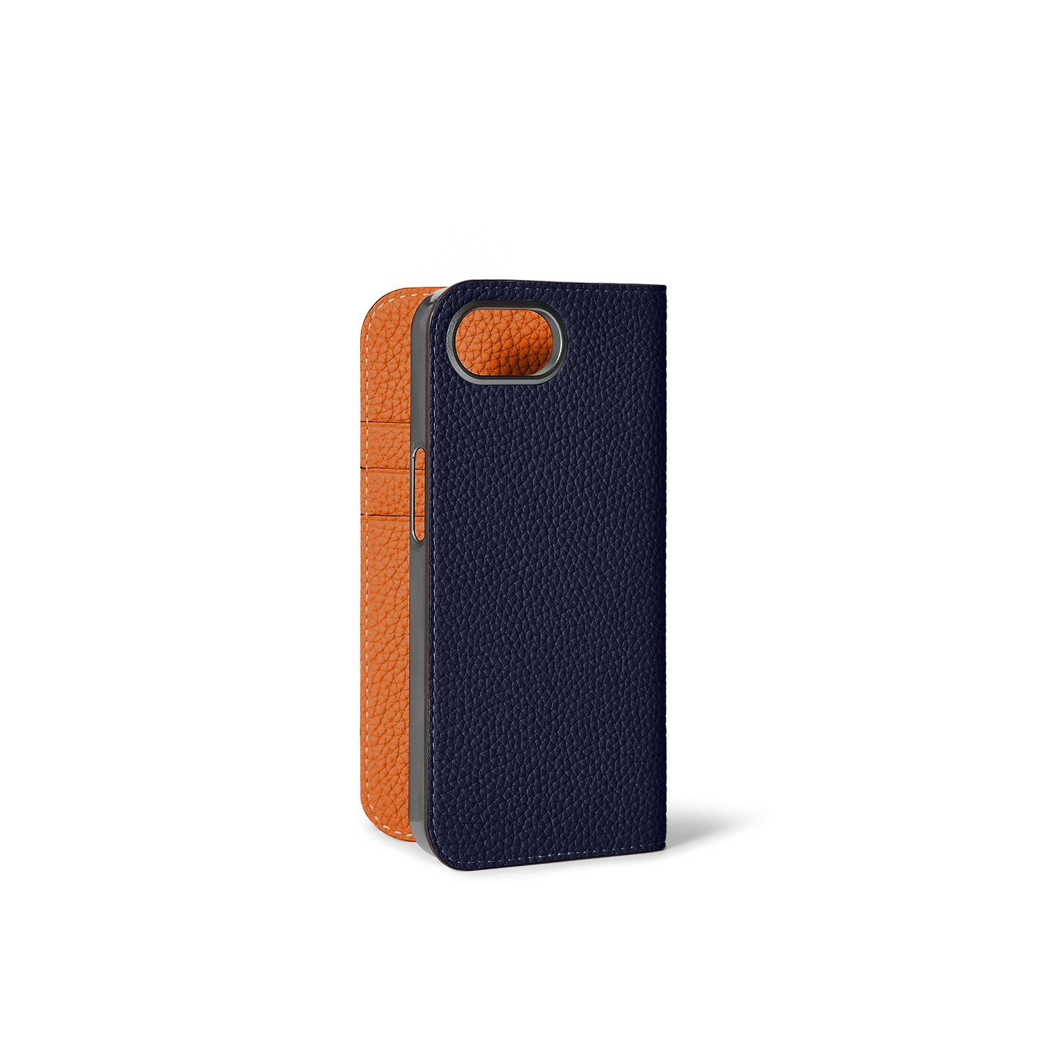 iPhone 16e Diary Case Shrink Leather (Navy × Orange)