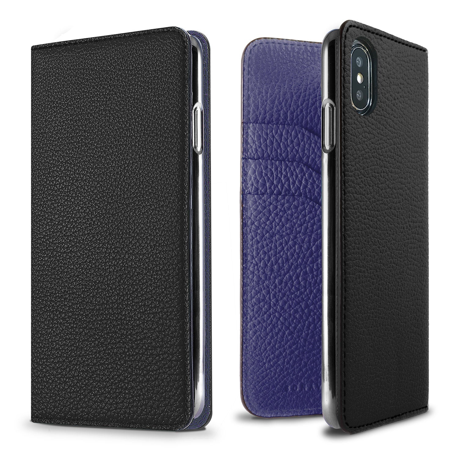 iPhone X / Xs Diary Case Shrink Leather (Black × Electric Blue)