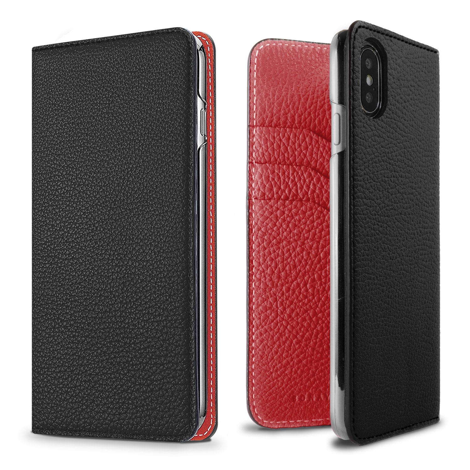 iPhone X / Xs Diary Case Shrink Leather (Black × Red)