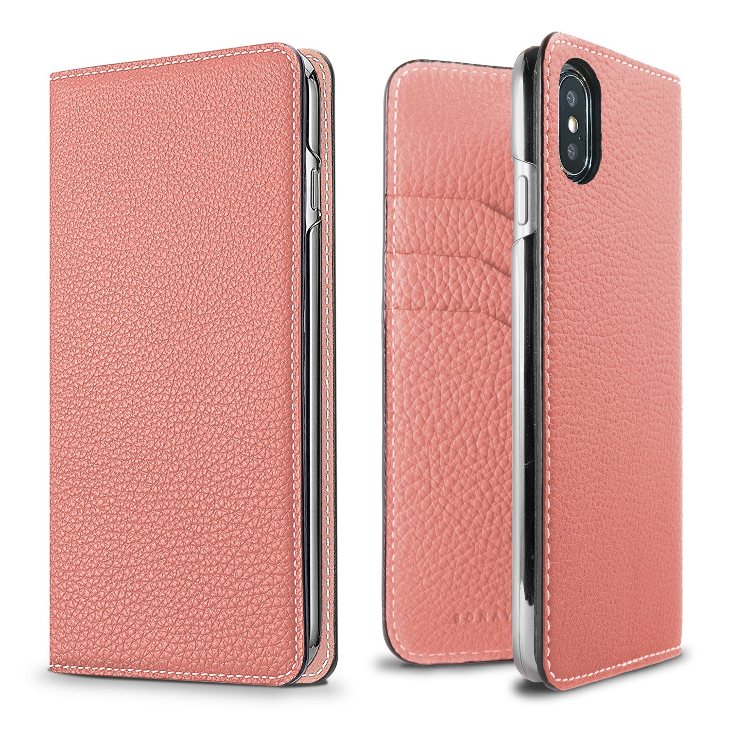 iPhone X / Xs Diary Case Shrink Leather (Coral Pink)