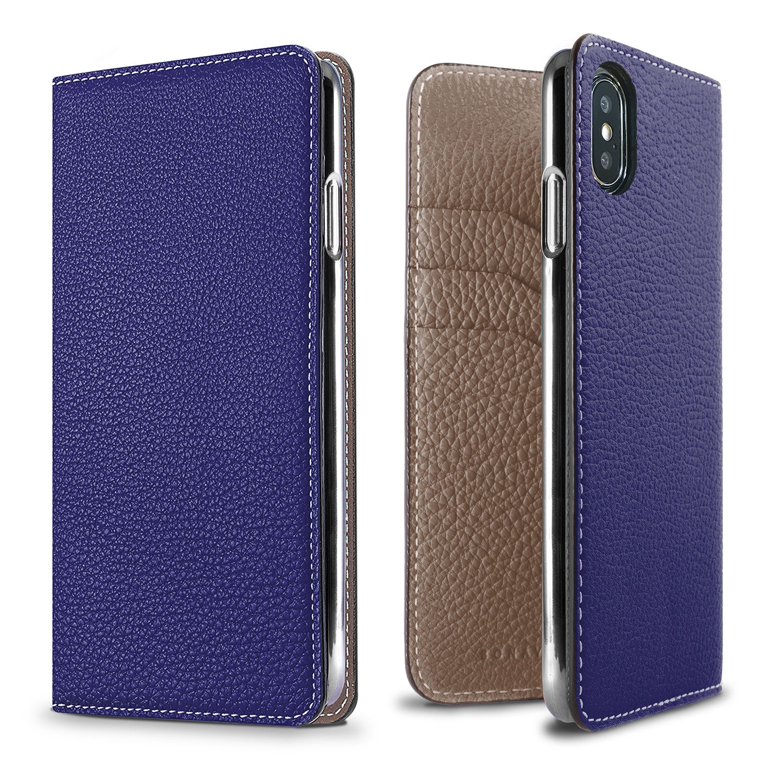 iPhone X / Xs Diary Case Shrink Leather (Electric Blue × Etoupe)