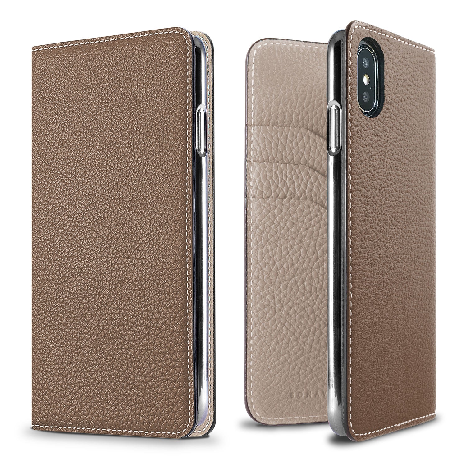 iPhone X / Xs Diary Case Shrink Leather (Etoupe × Greige)