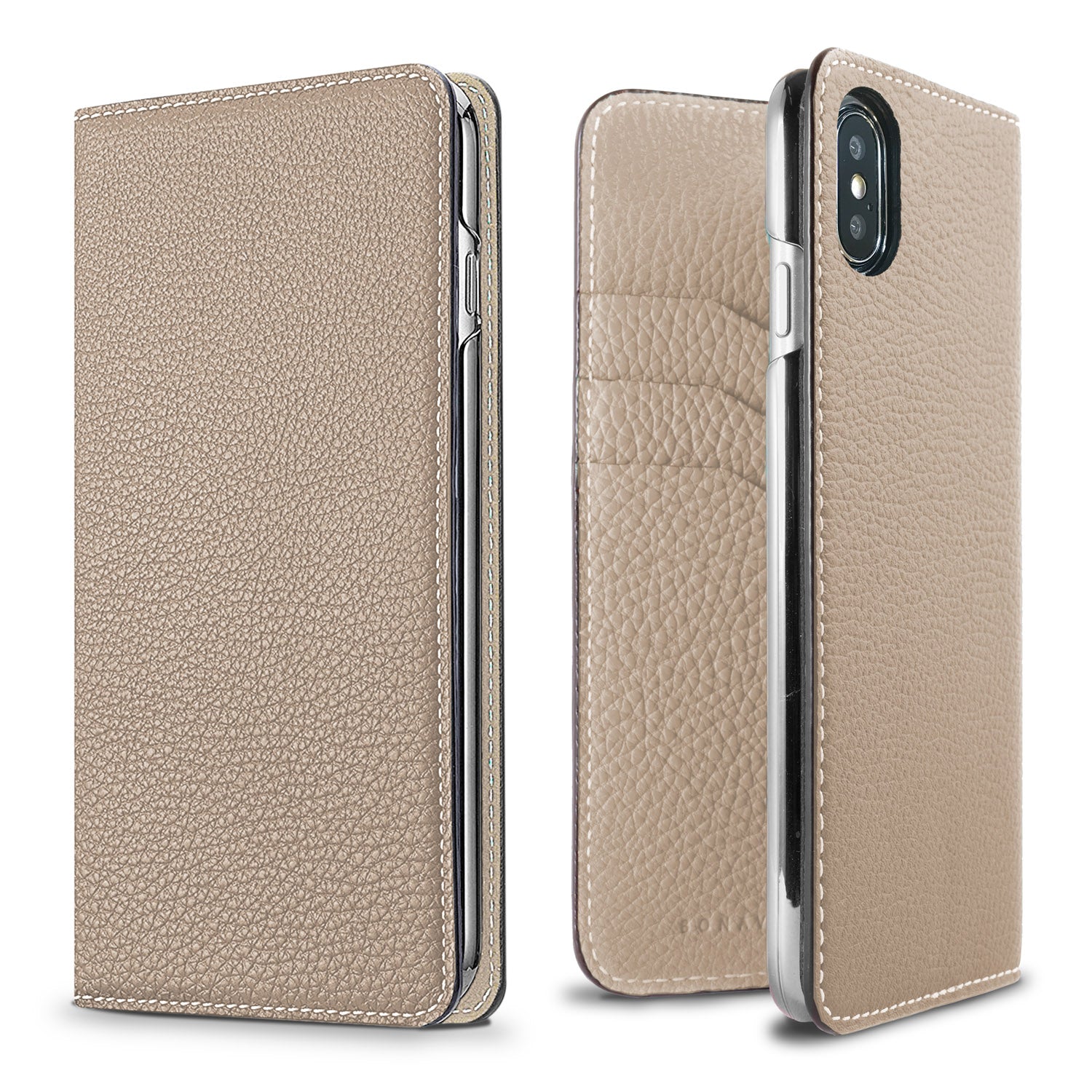 iPhone X / Xs Diary Case Shrink Leather (Greige)