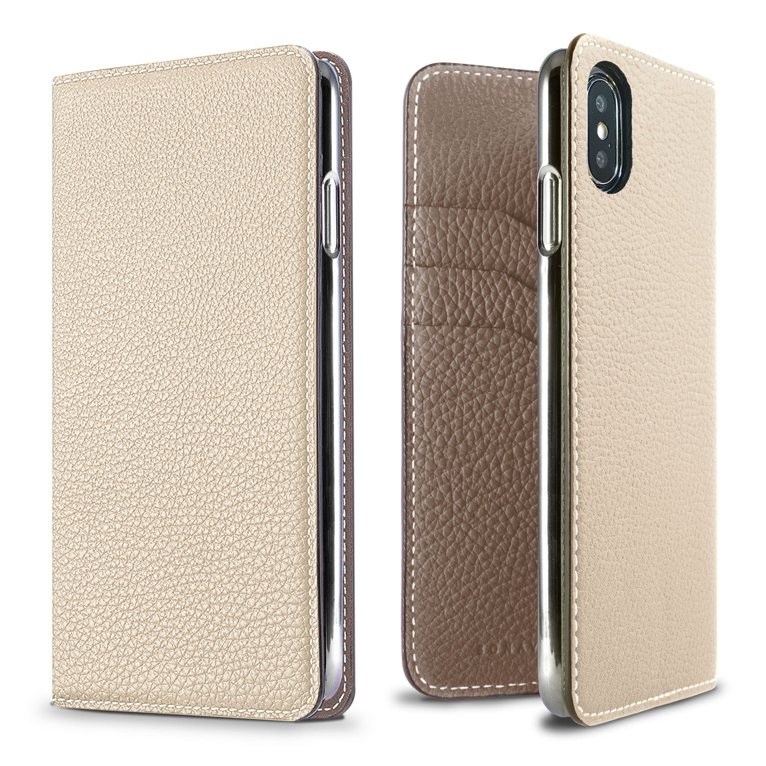 iPhone X / Xs Diary Case Shrink Leather (Ivory × Etoupe)