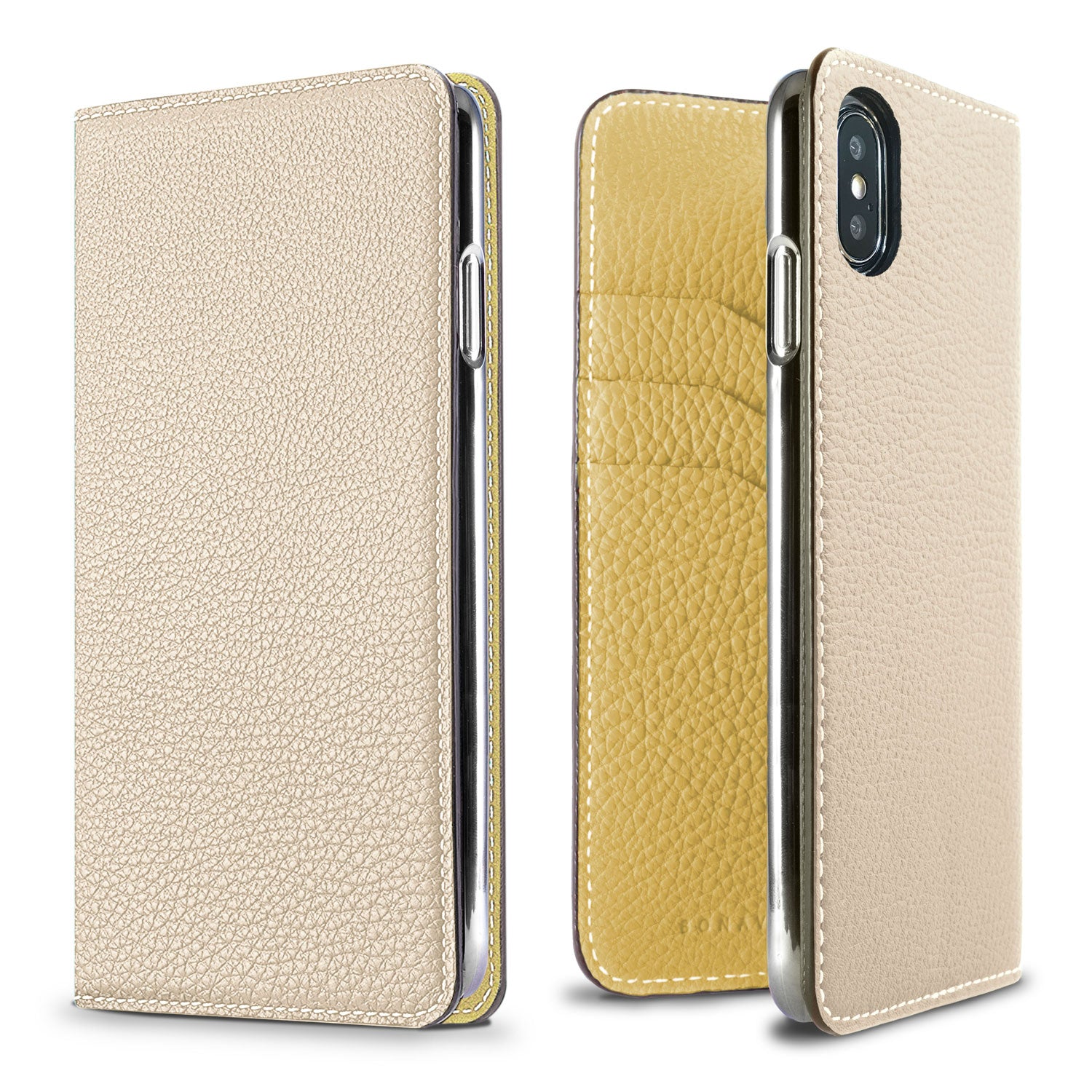 iPhone X / Xs Diary Case Shrink Leather (Ivory × Yellow)