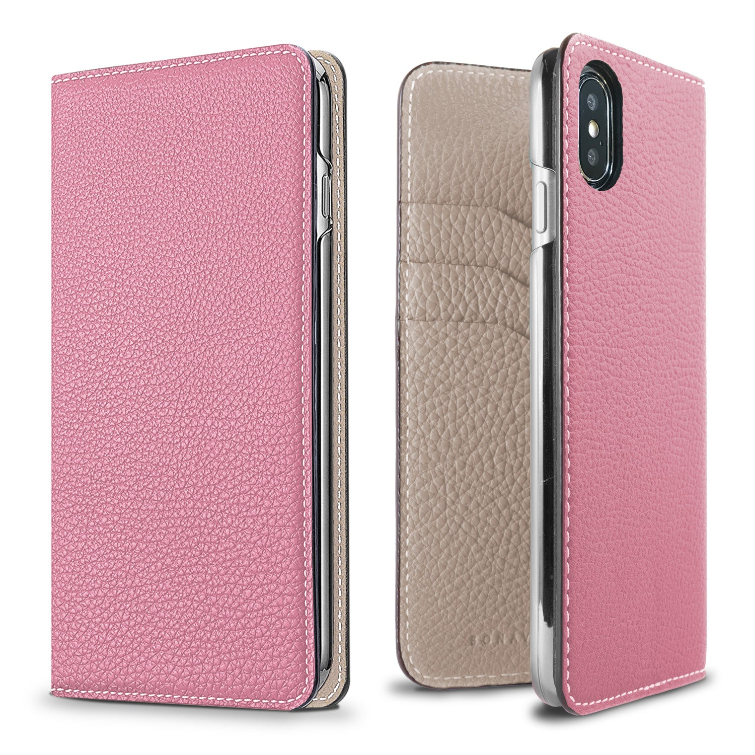 iPhone X / Xs Diary Case Shrink Leather (Confetti Pink × Greige)