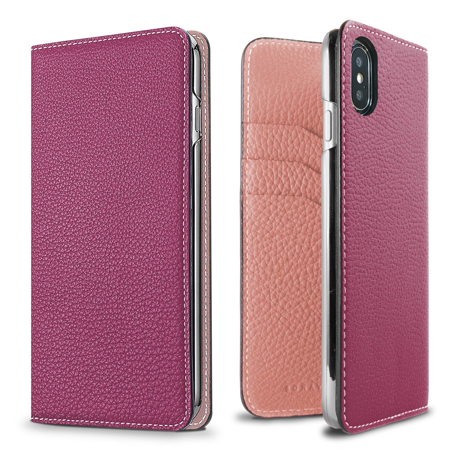 iPhone X / Xs Diary Case Shrink Leather (Anemone Purple × Coral Pink)