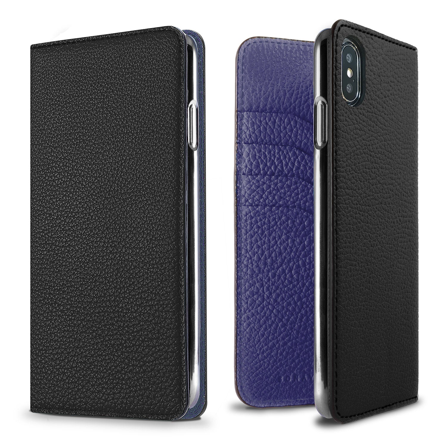 iPhone Xs Max Diary Case Shrink Leather (Black × Electric Blue)