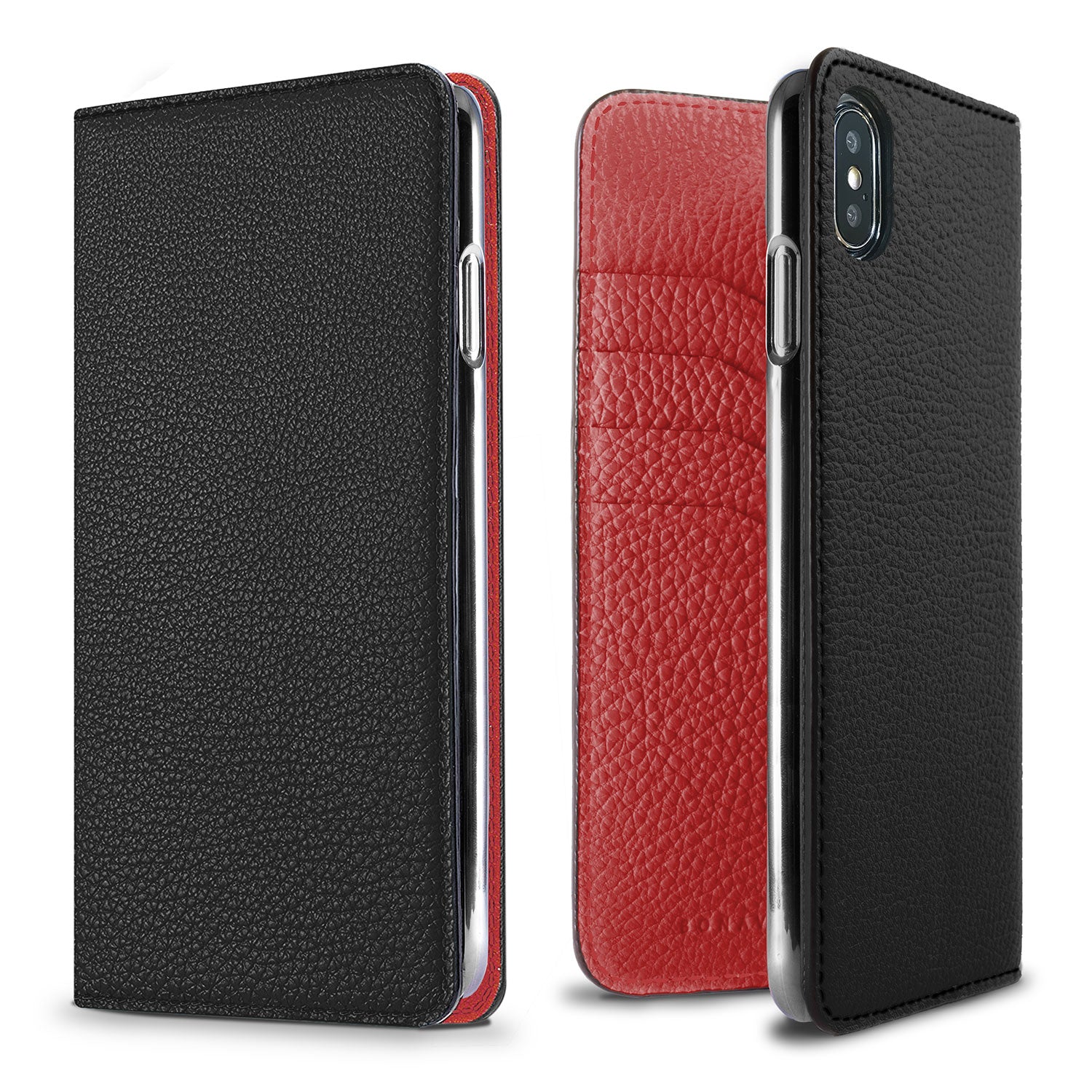 iPhone Xs Max Diary Case Shrink Leather (Black × Red)