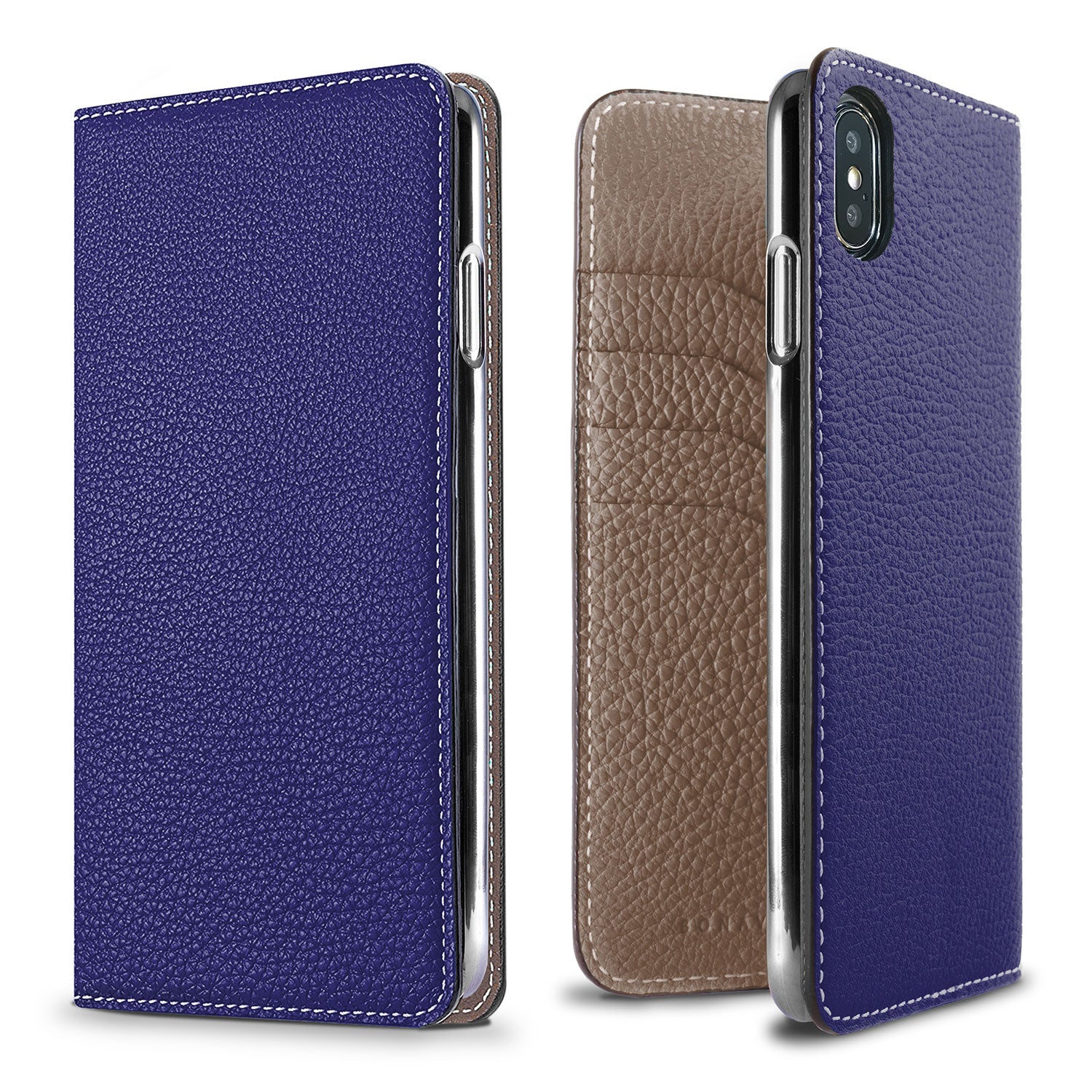iPhone Xs Max Diary Case Shrink Leather (Electric Blue × Etoupe)