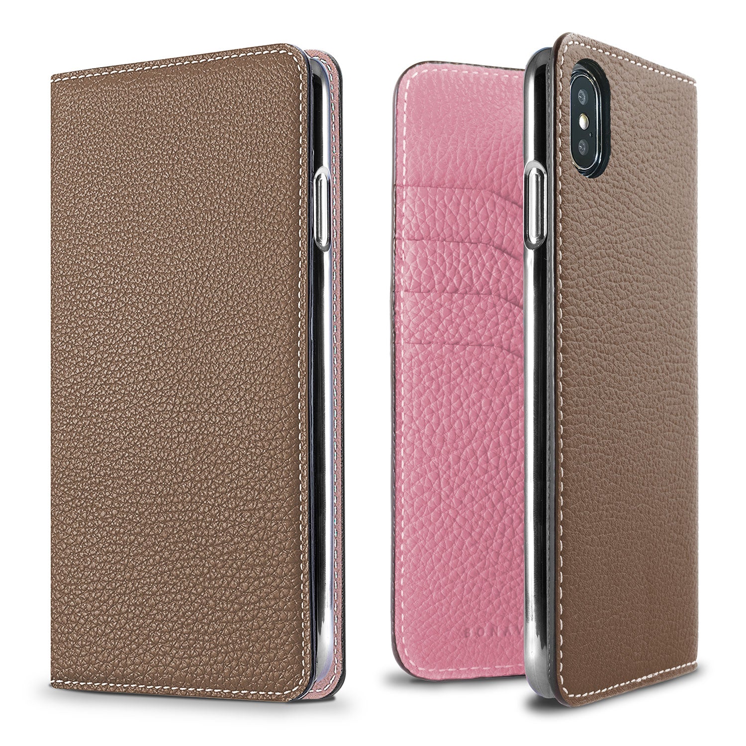 iPhone Xs Max Diary Case Shrink Leather (Etoupe × Confetti Pink)