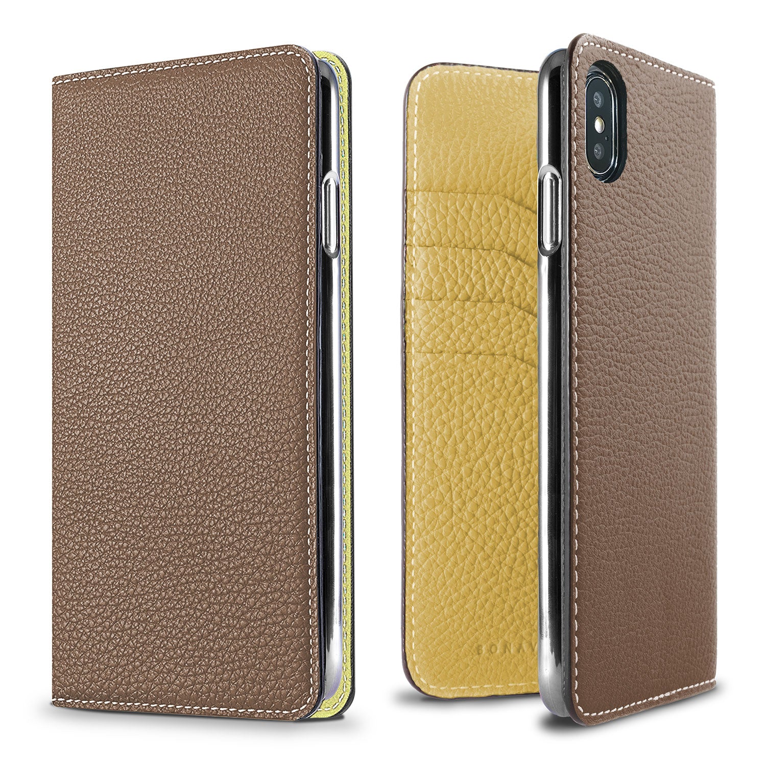 iPhone Xs Max Diary Case Shrink Leather (Etoupe × Yellow)