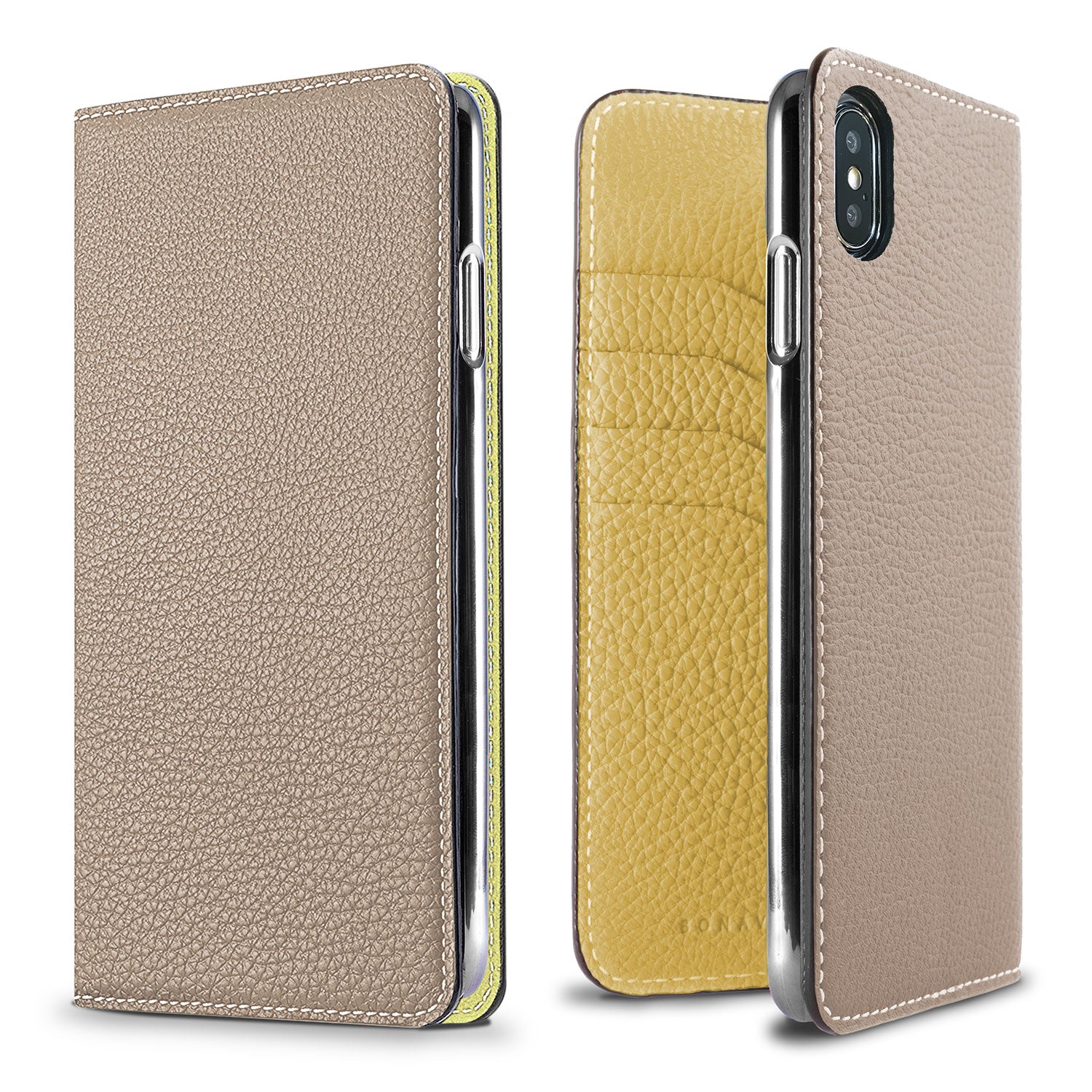 iPhone Xs Max Diary Case Shrink Leather (Greige × Yellow)