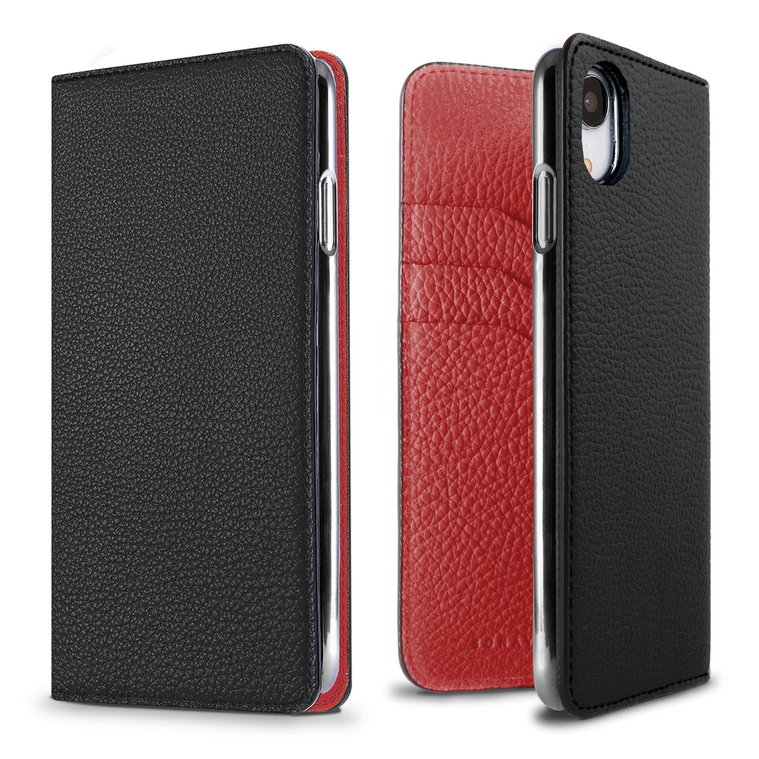 iPhone XR Diary Case Shrink Leather (Black × Red)