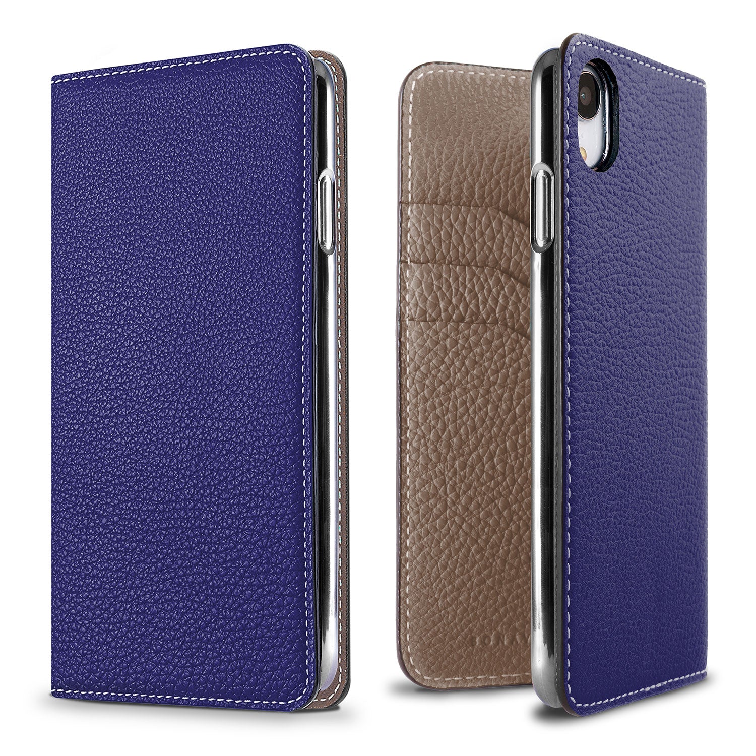 iPhone XR Diary Case Shrink Leather (Electric Blue × Etoupe)