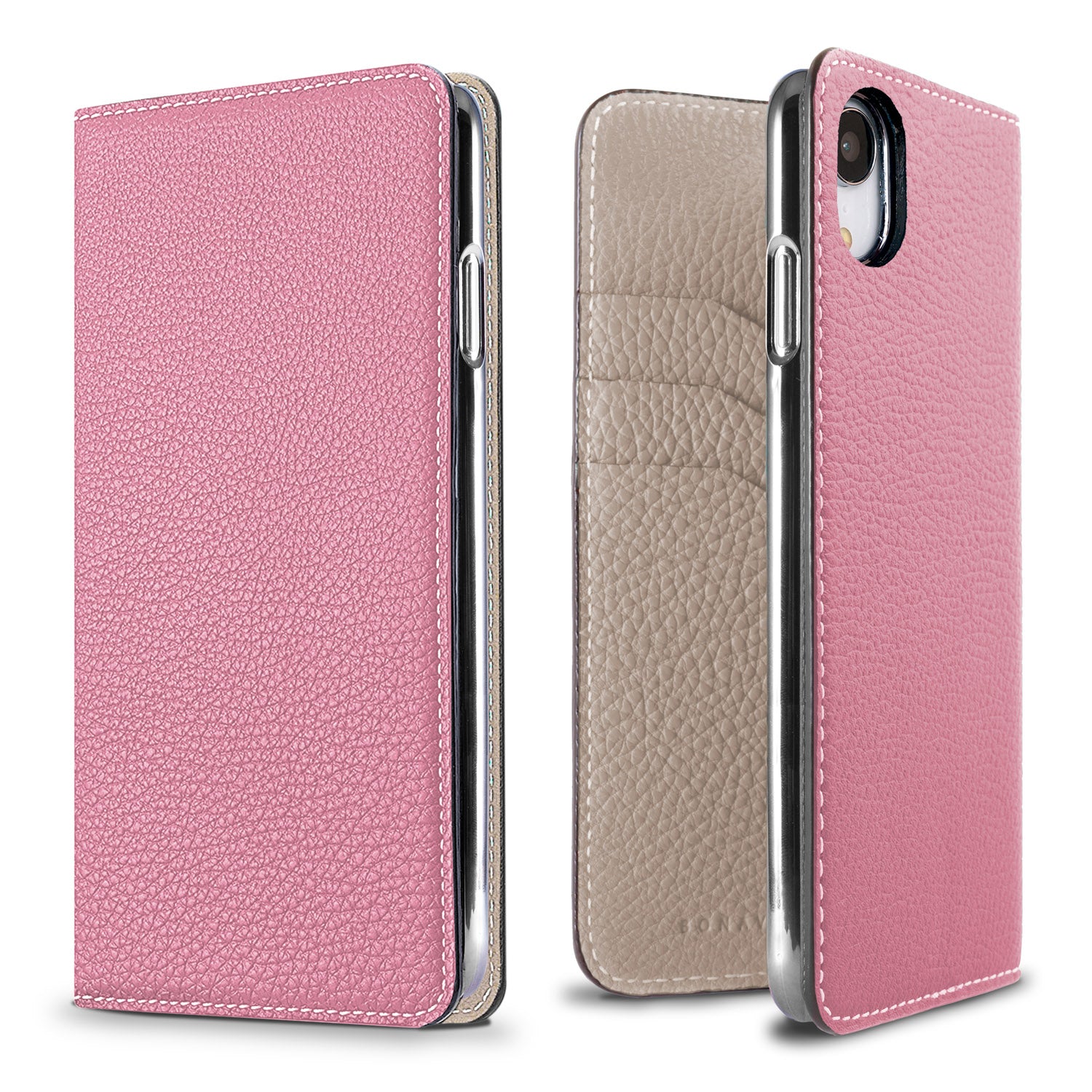 iPhone XR Diary Case Shrink Leather (Confetti Pink × Greige)